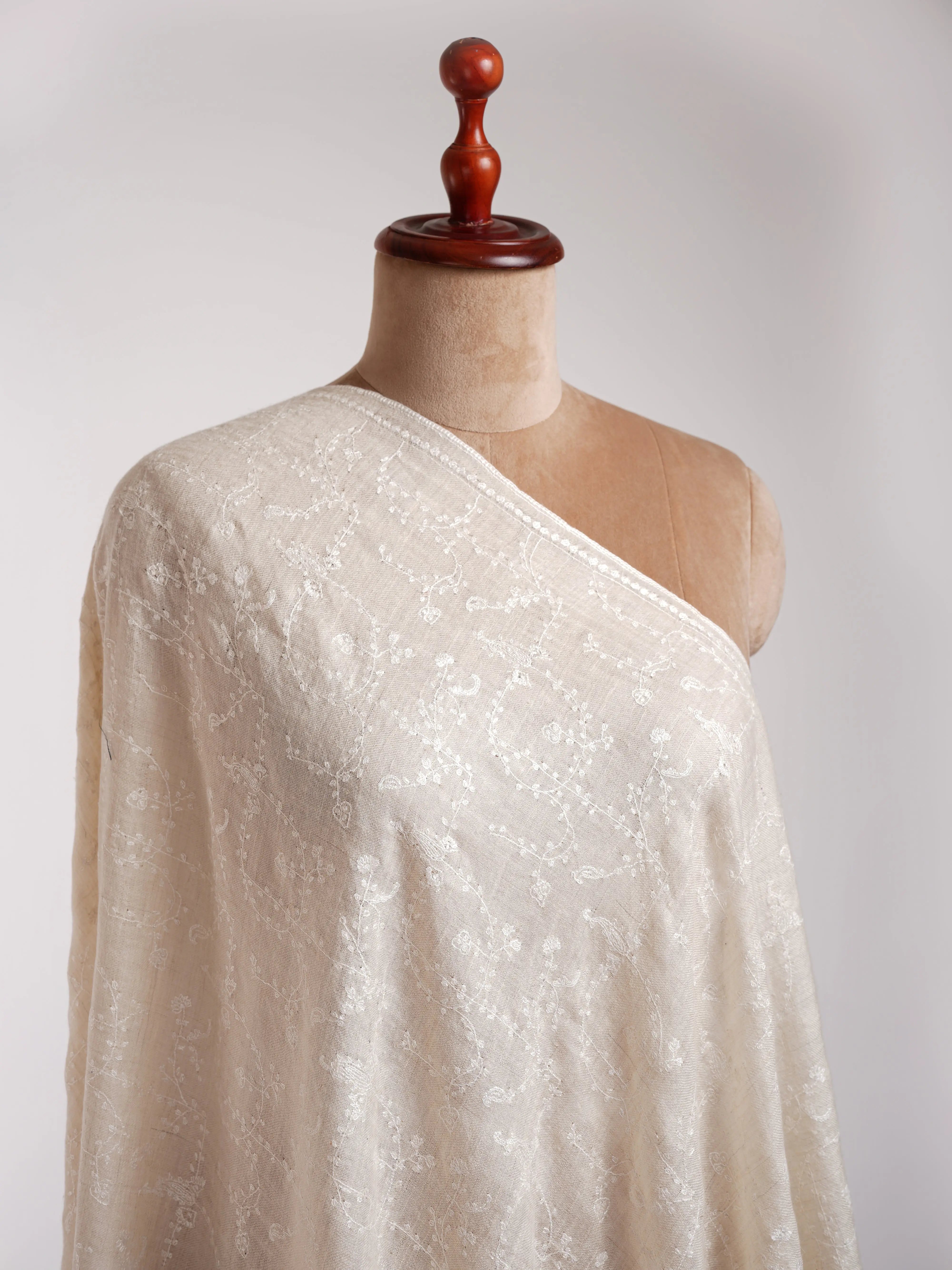 White Indian Cashmere Embroidered Wrap Shahkaar