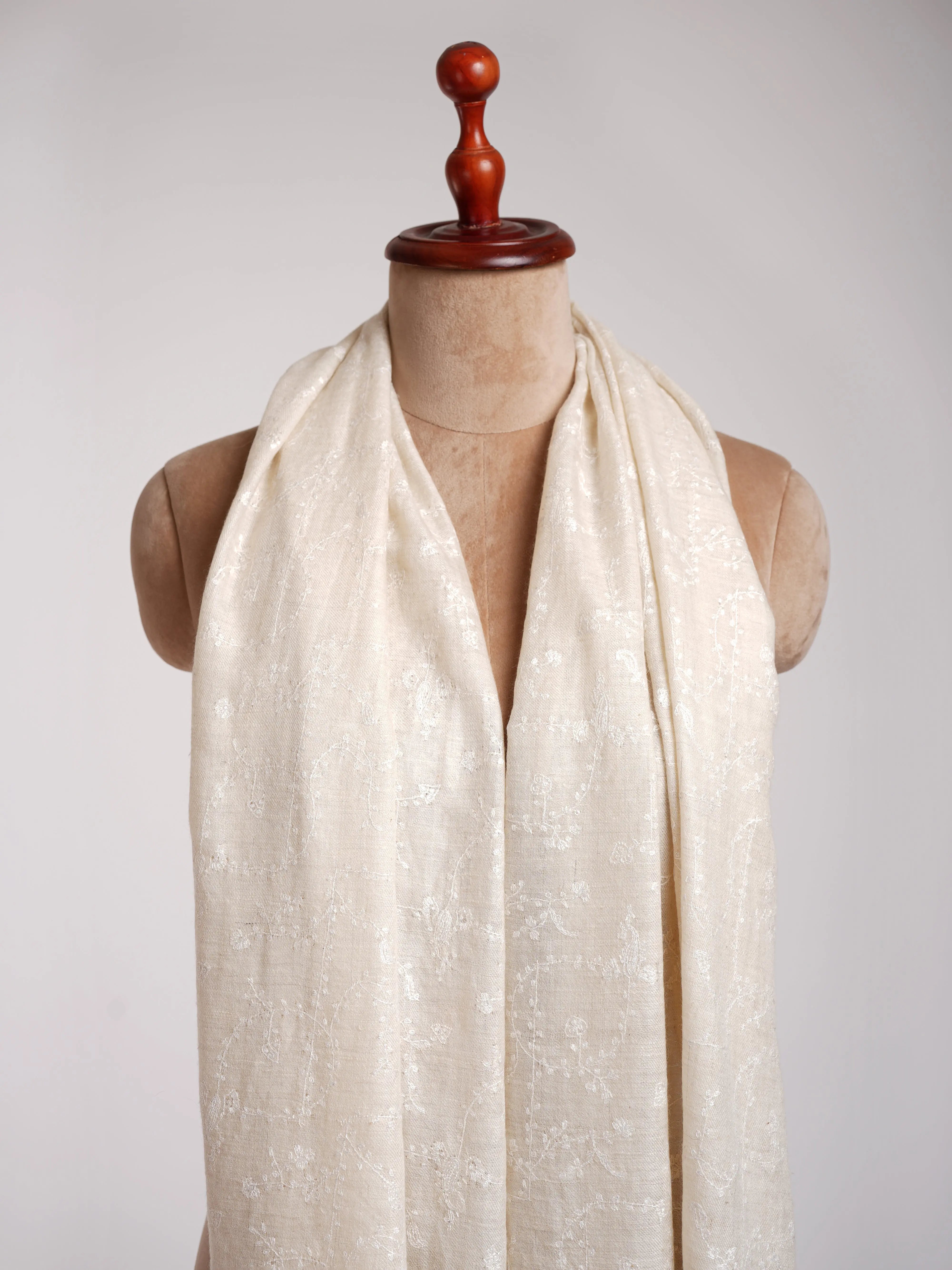 White Indian Cashmere Embroidered Wrap Shahkaar