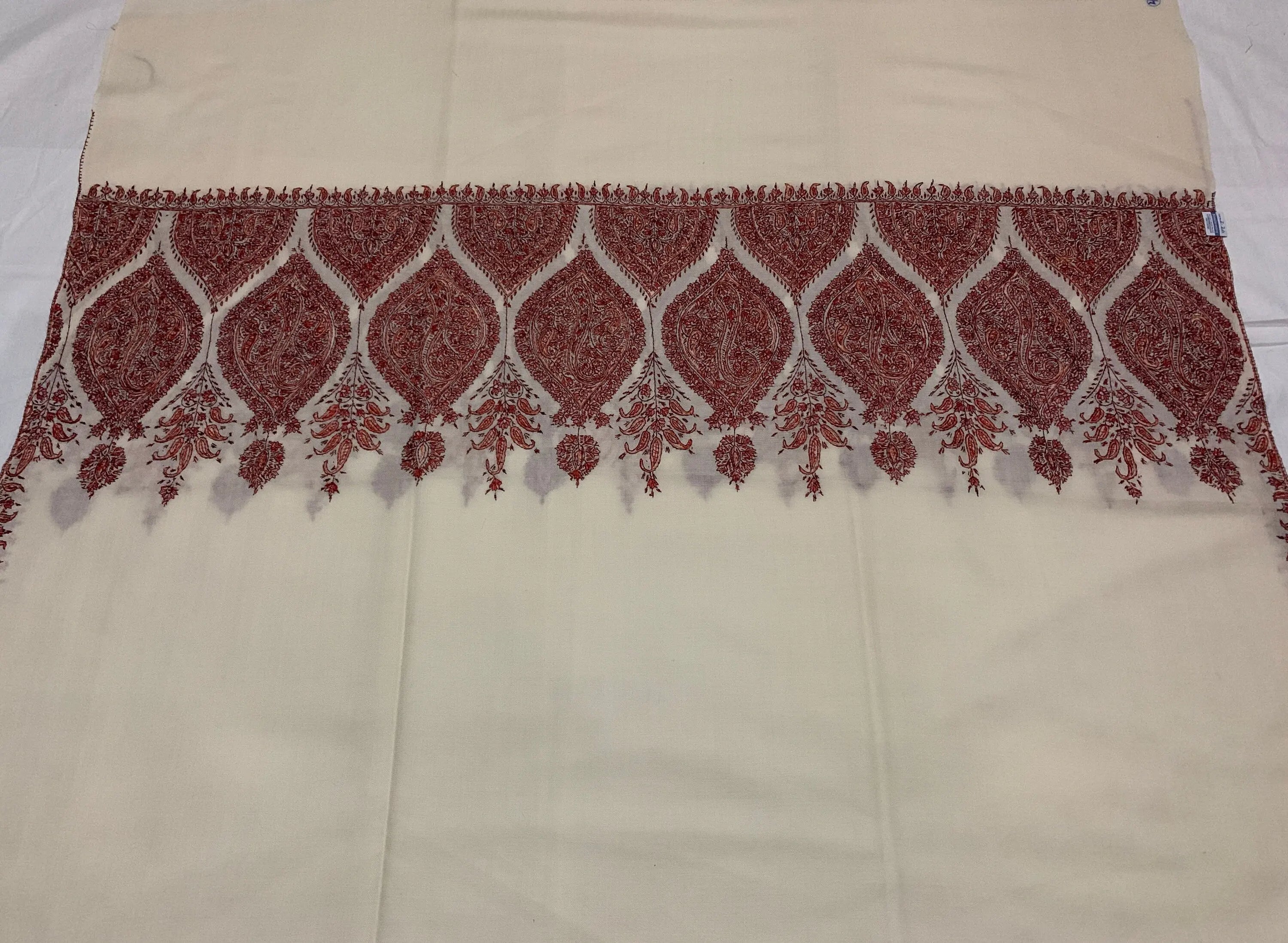 White Kashmiri Hand Embroidered Woollen Shawl Shahkaar