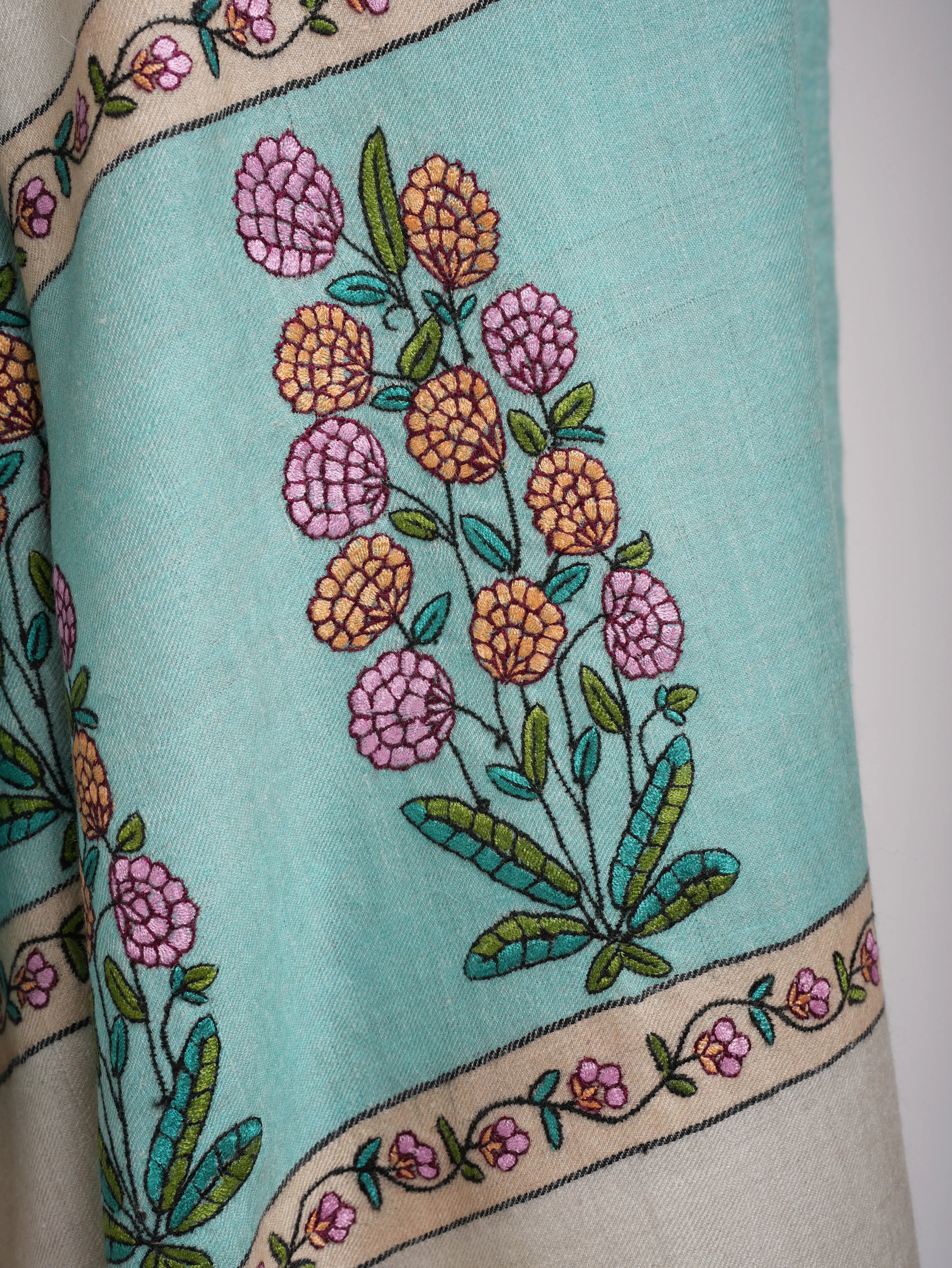 White Pashmina Shawl with Sozni Embroidery Shahkaar