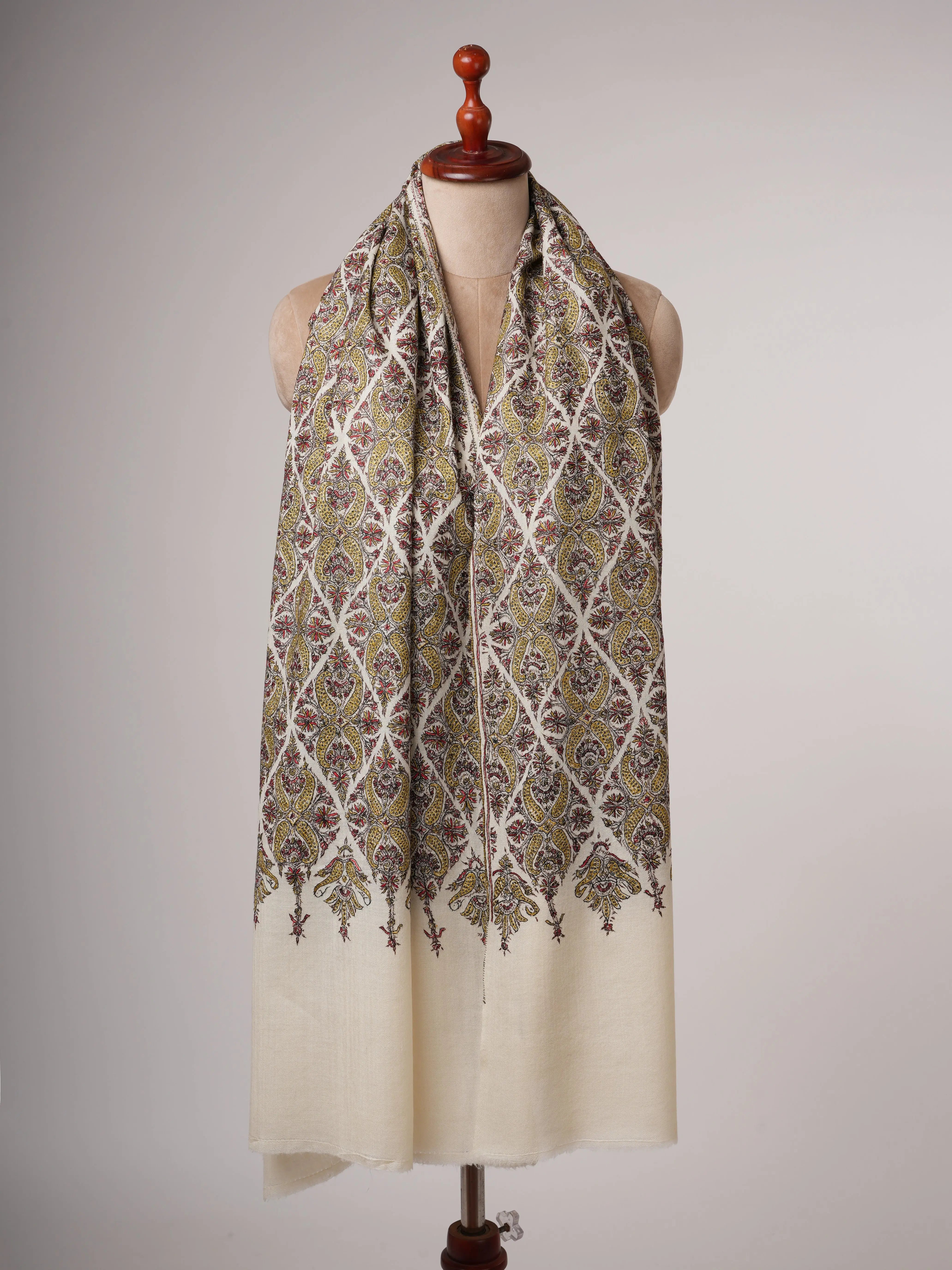 White Woolen Embroidered Shawl Shahkaar