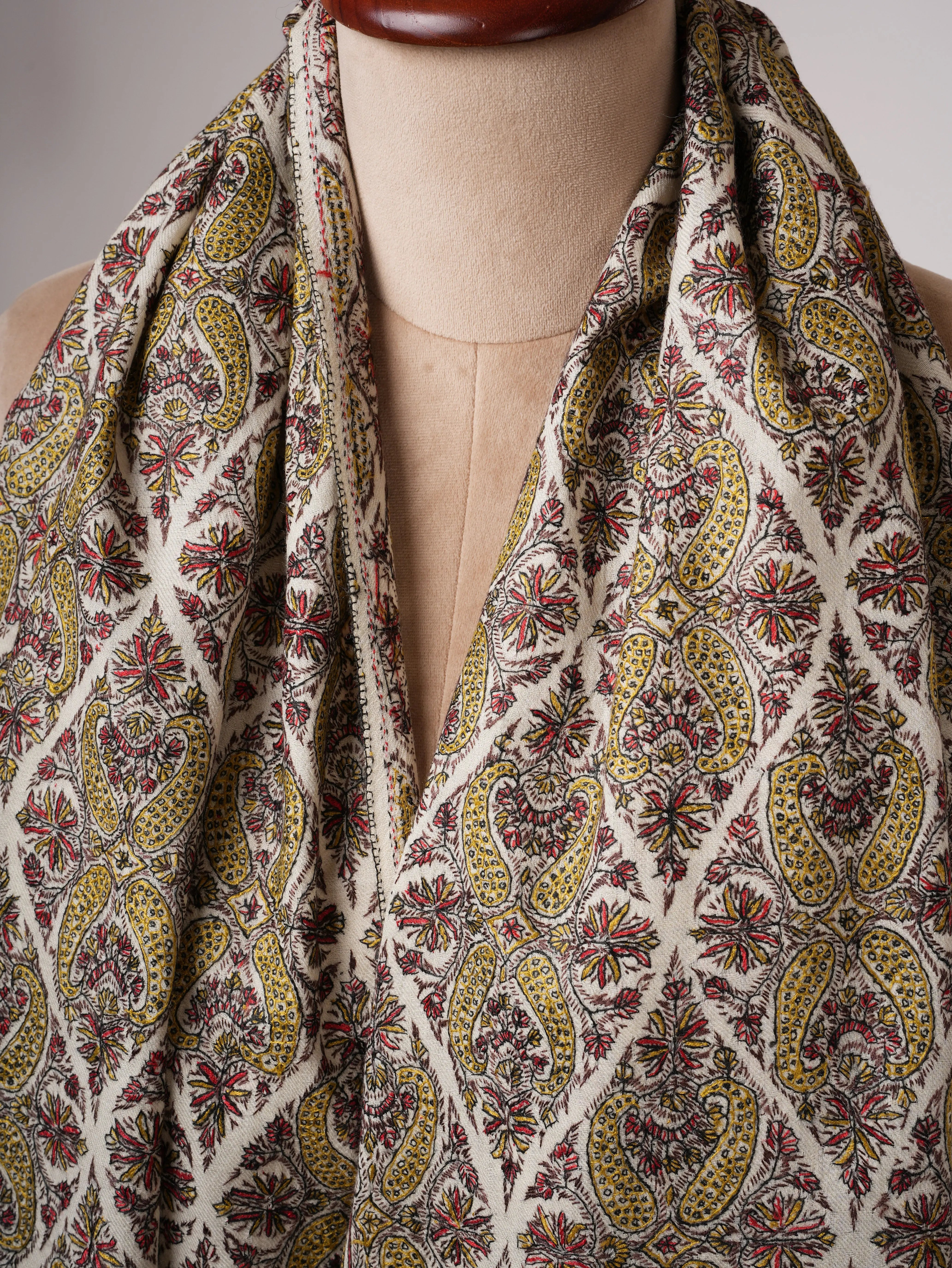 White Woolen Embroidered Shawl Shahkaar