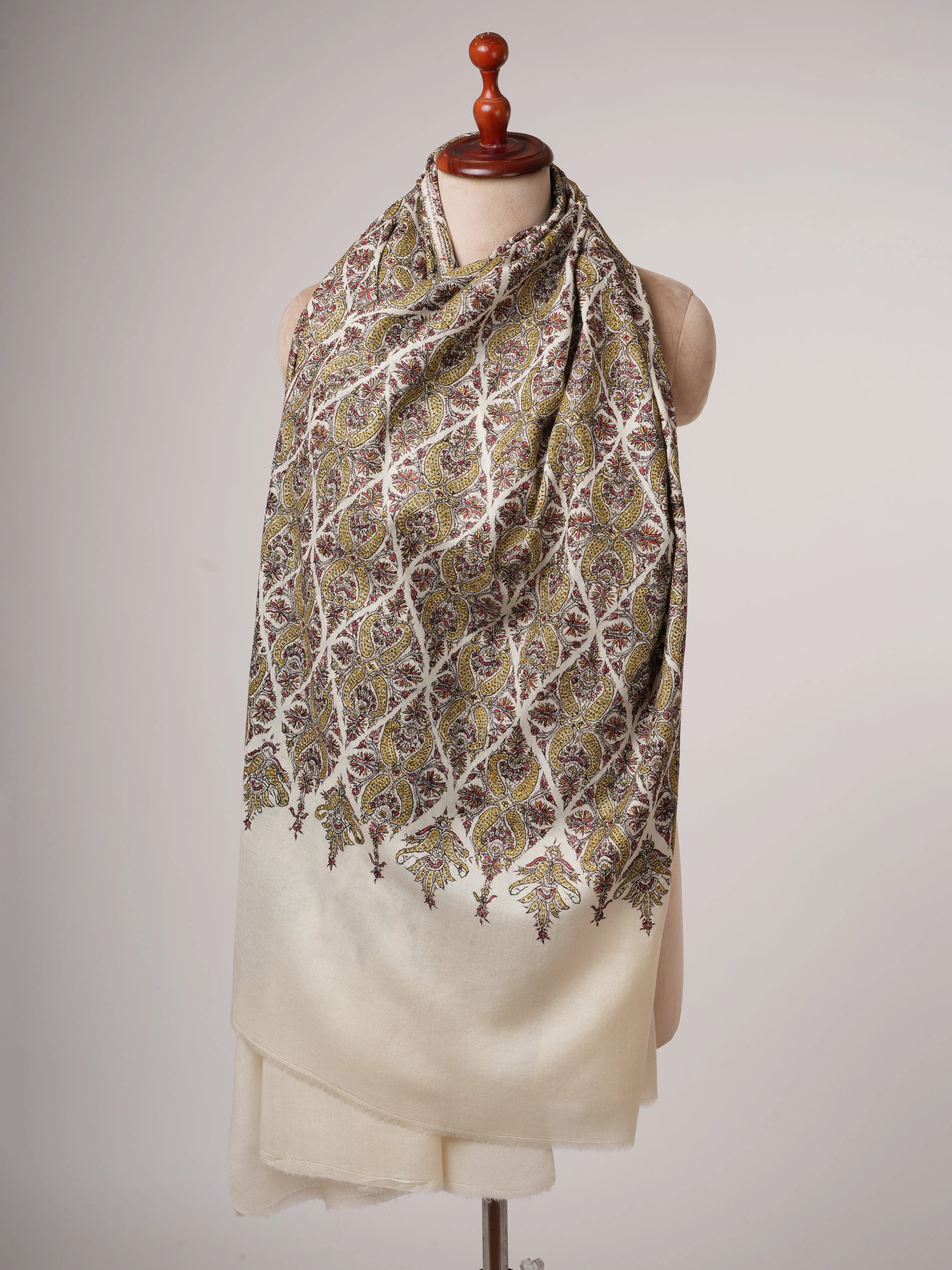 White Woolen Embroidered Shawl Shahkaar