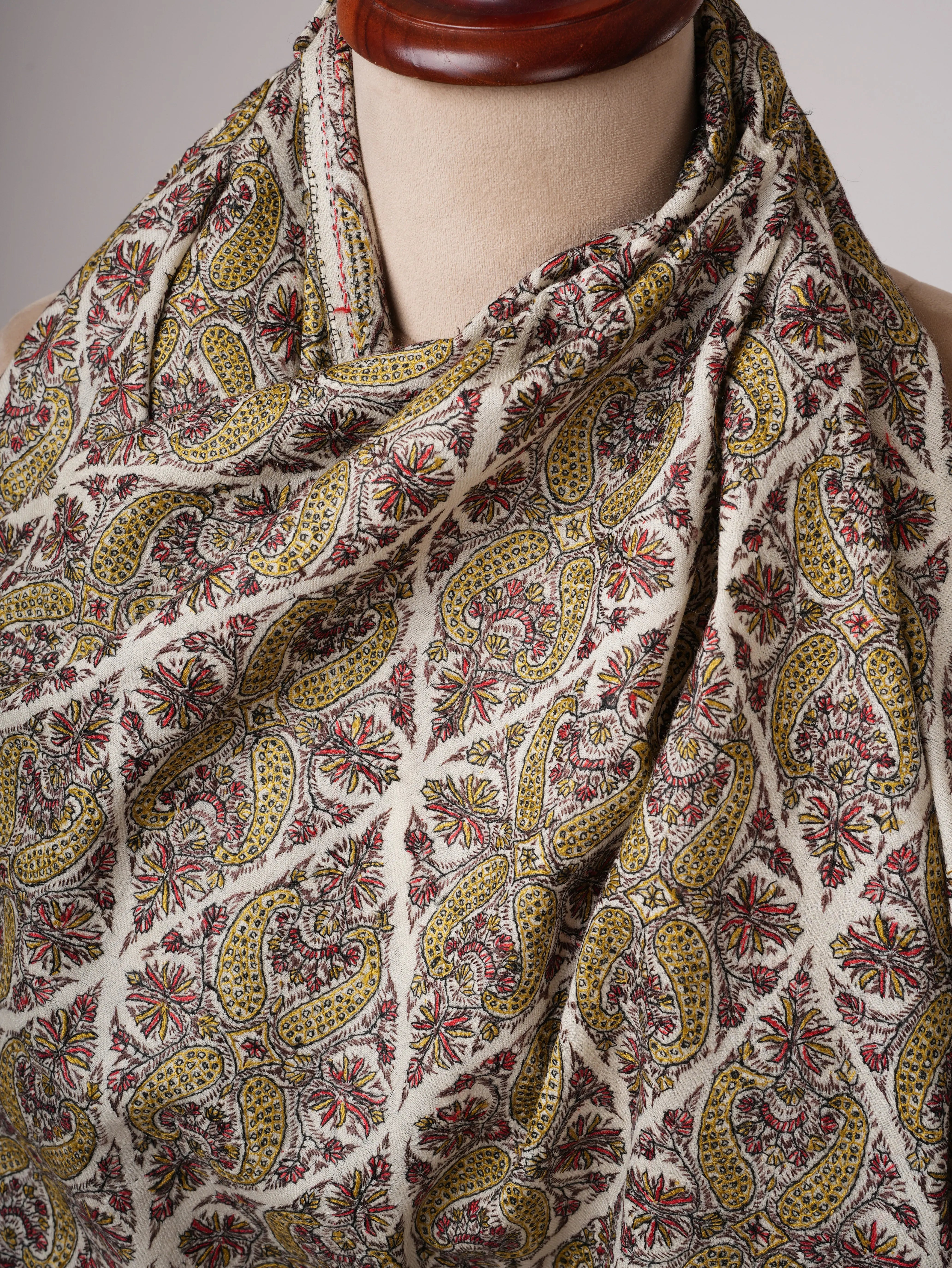 White Woolen Embroidered Shawl Shahkaar