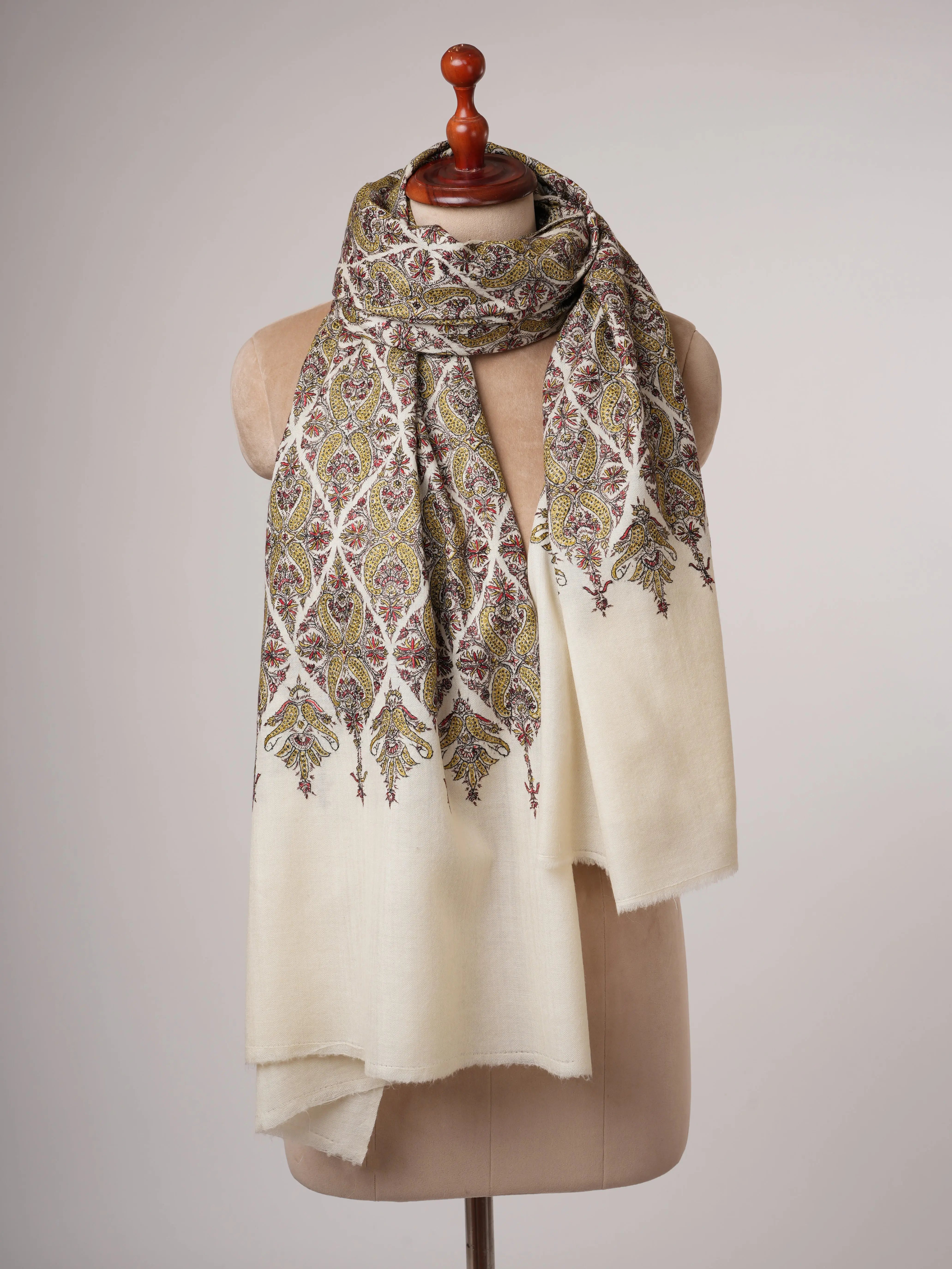 White Woolen Embroidered Shawl Shahkaar