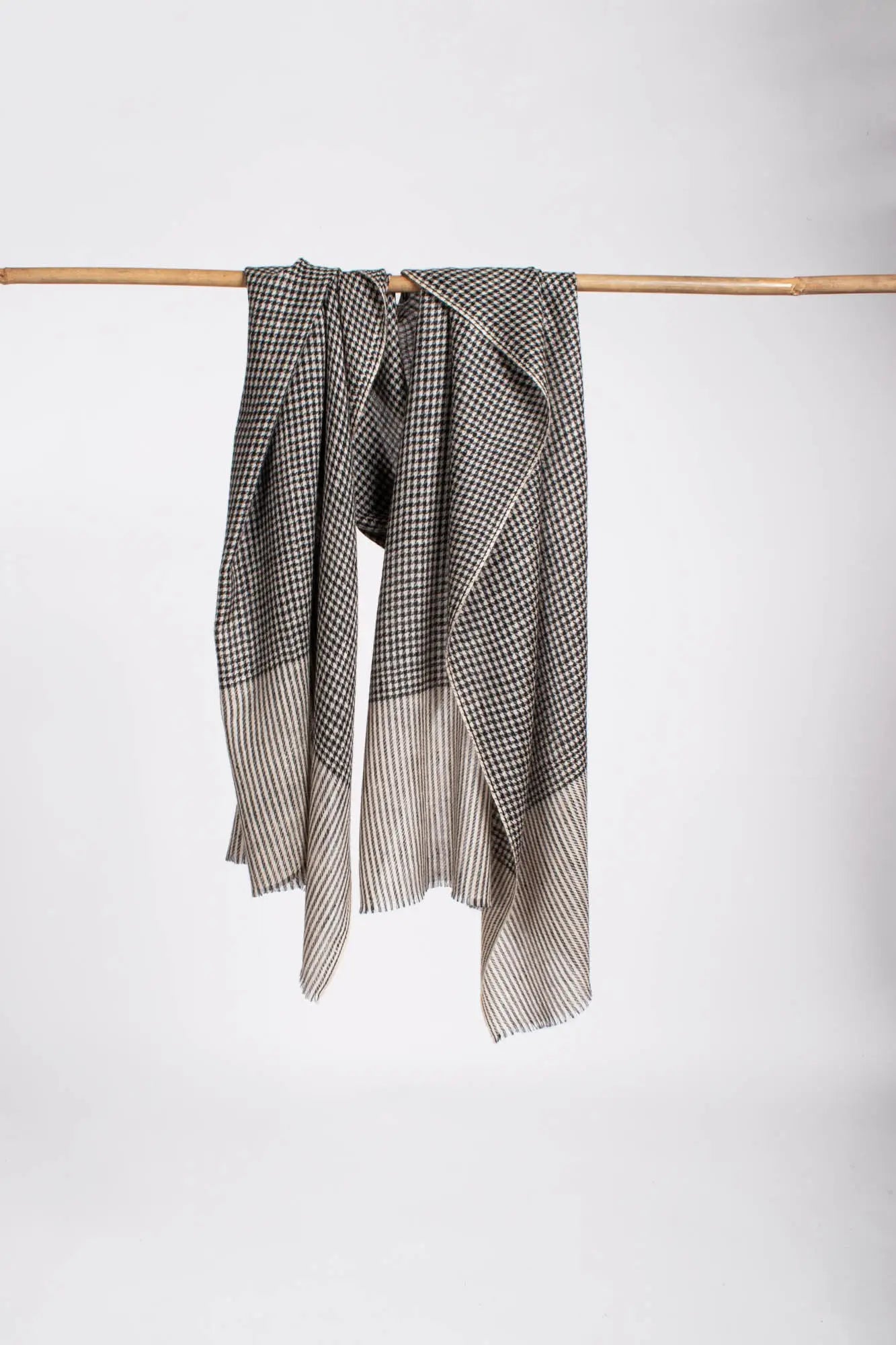 White and Black Houndstooth Cashmere Neck Scarf - HELENA Shahkaar