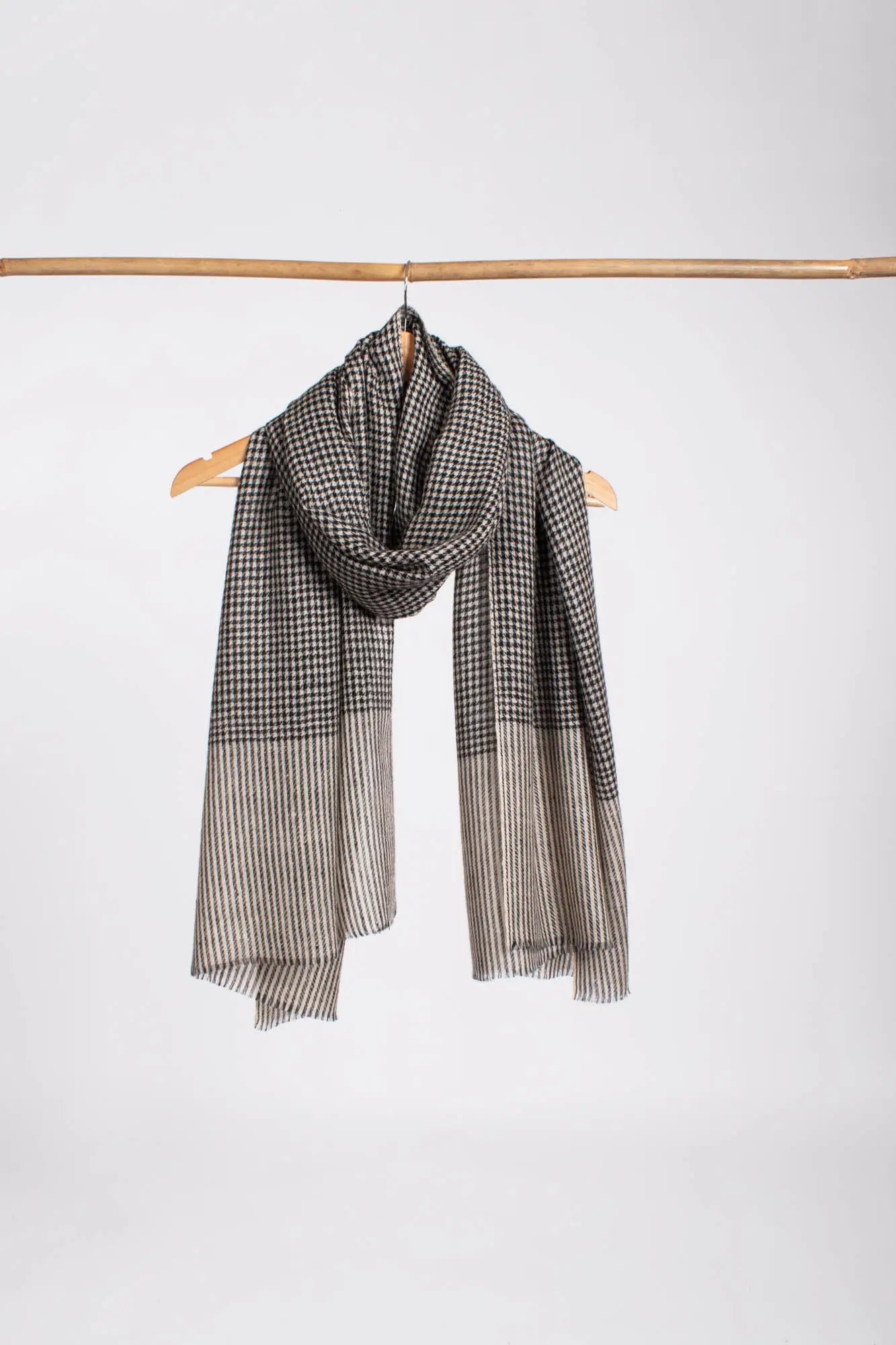 White and Black Houndstooth Cashmere Neck Scarf - HELENA Shahkaar