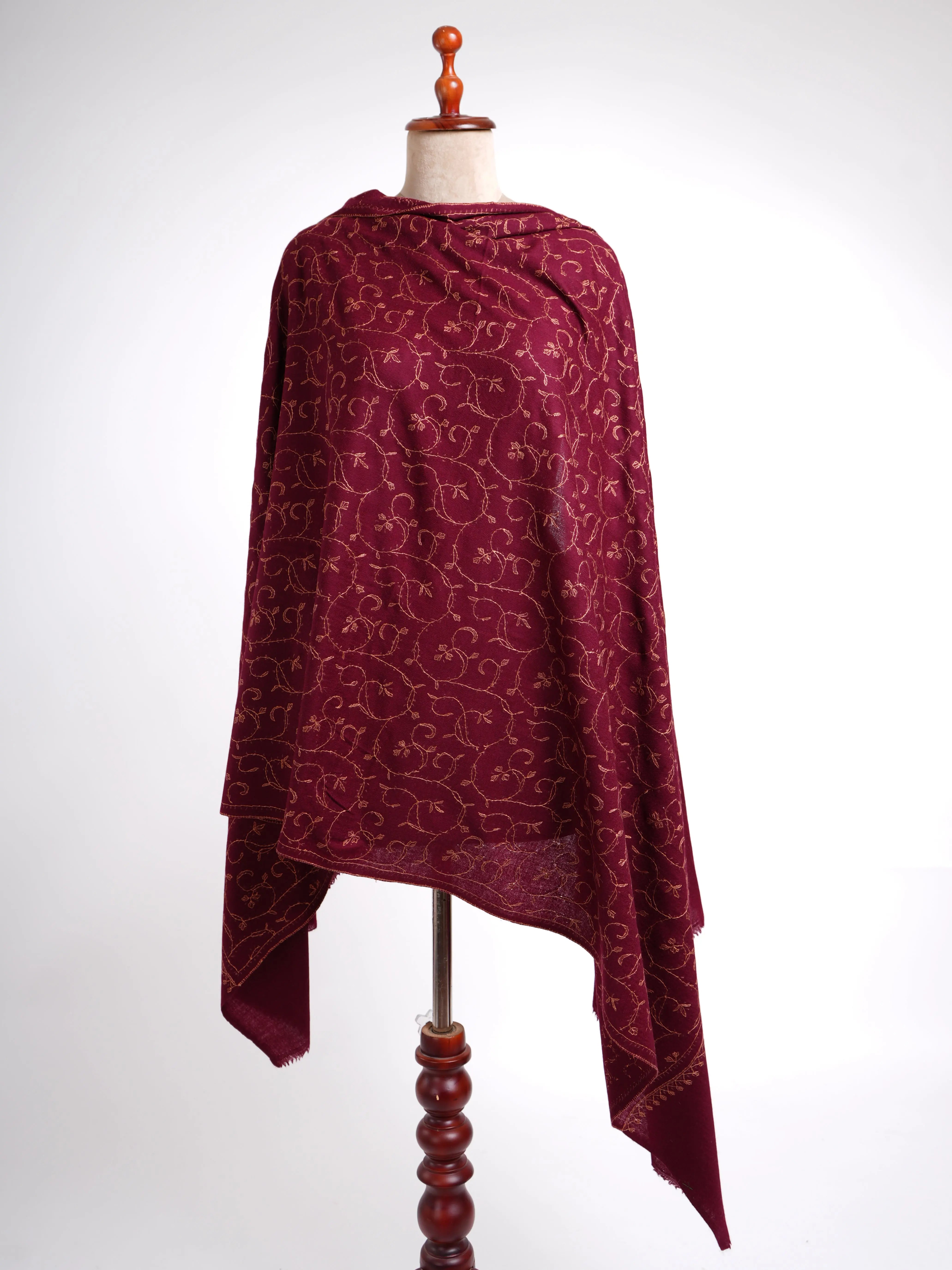 Wine Red Embroidered Boiled Wool Wrap Shahkaar
