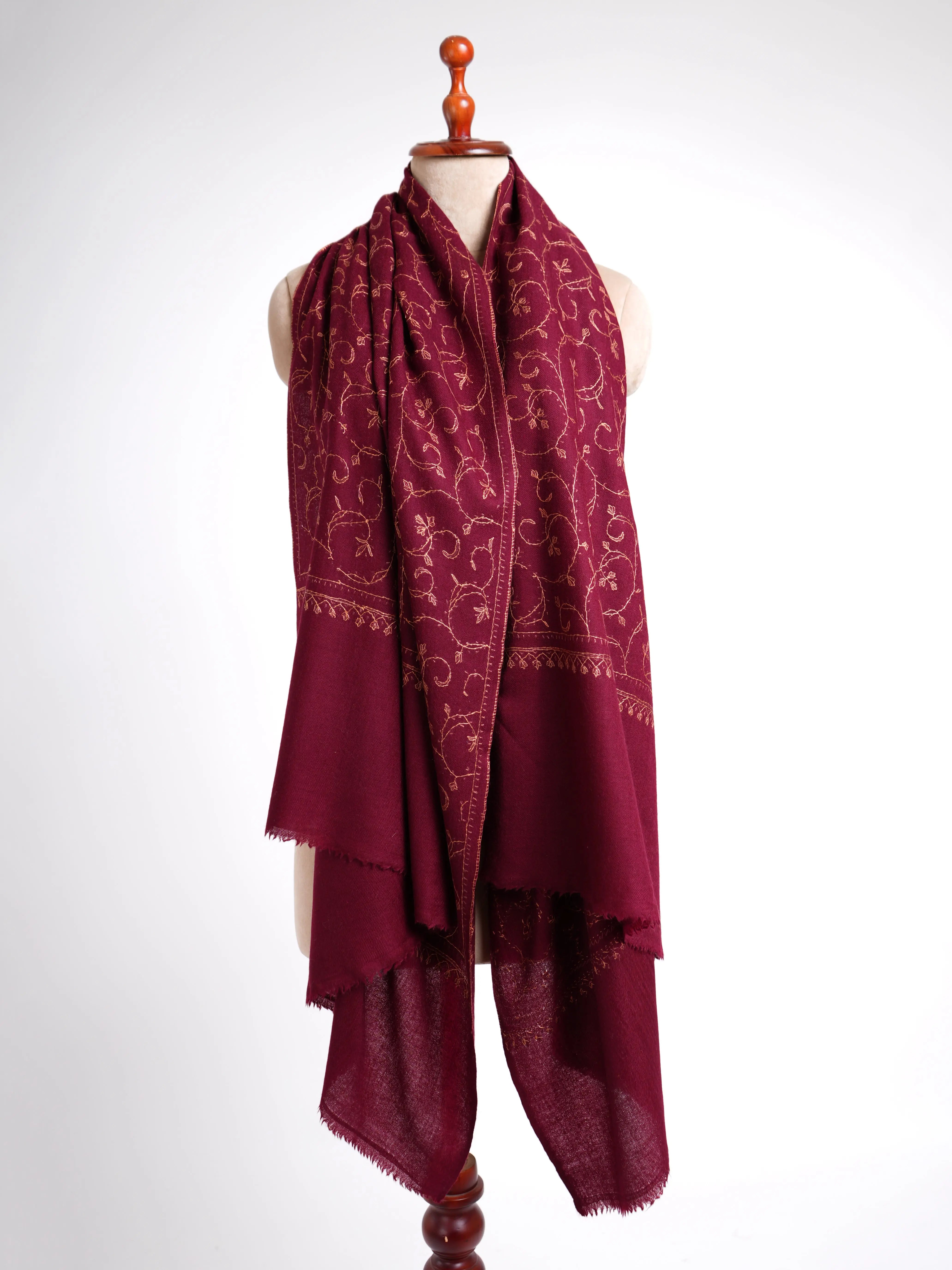 Wine Red Embroidered Boiled Wool Wrap Shahkaar