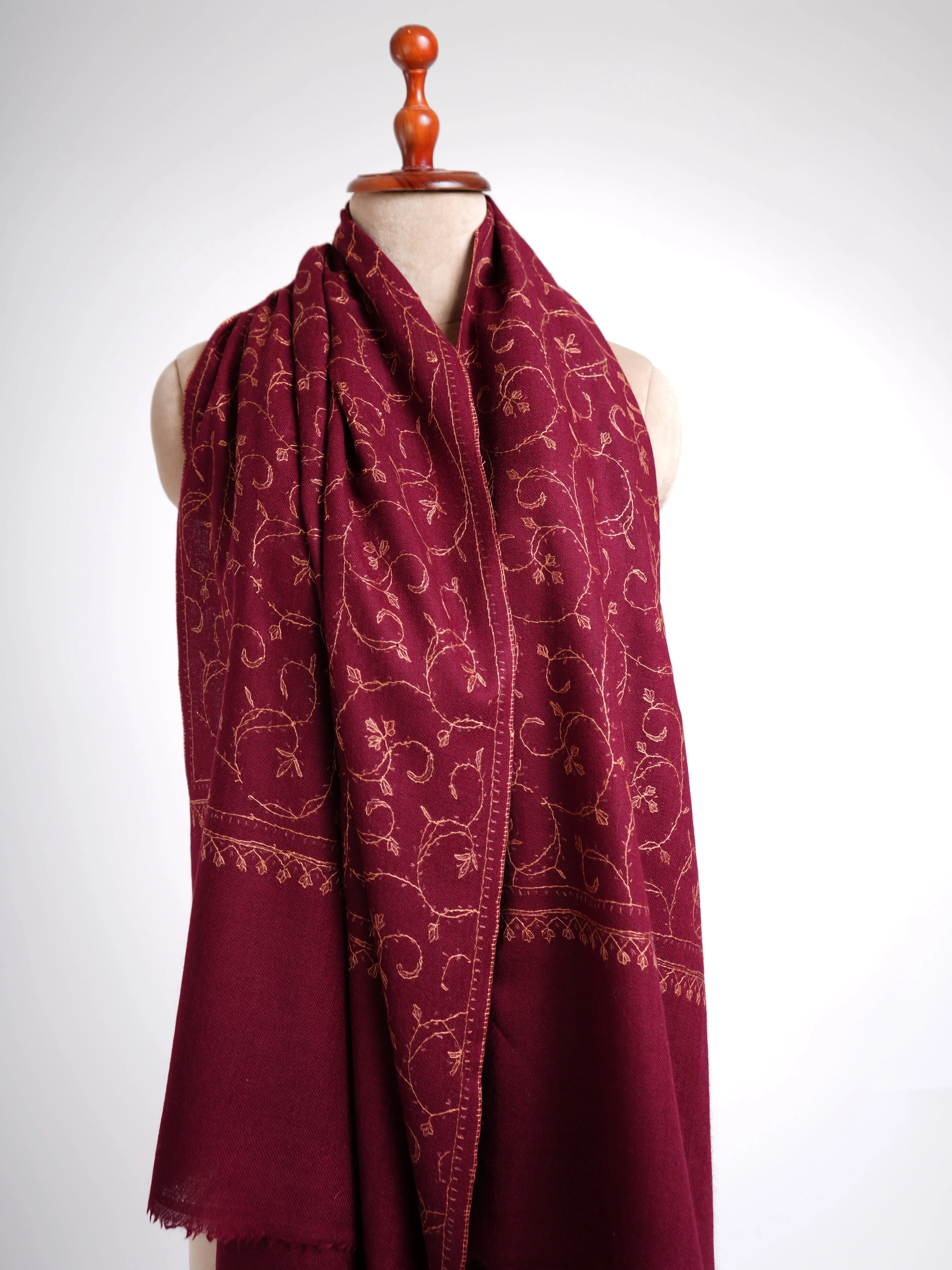 Wine Red Embroidered Boiled Wool Wrap Shahkaar
