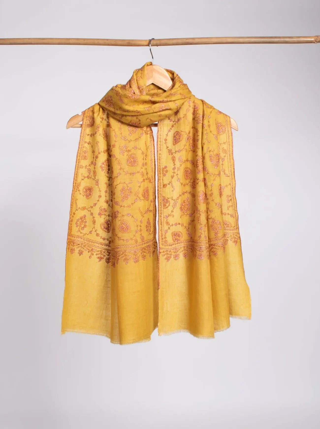 Women's Cashmere Wrap in Golden Yellow with Elegant Embroidery - DAWLISH Shahkaar