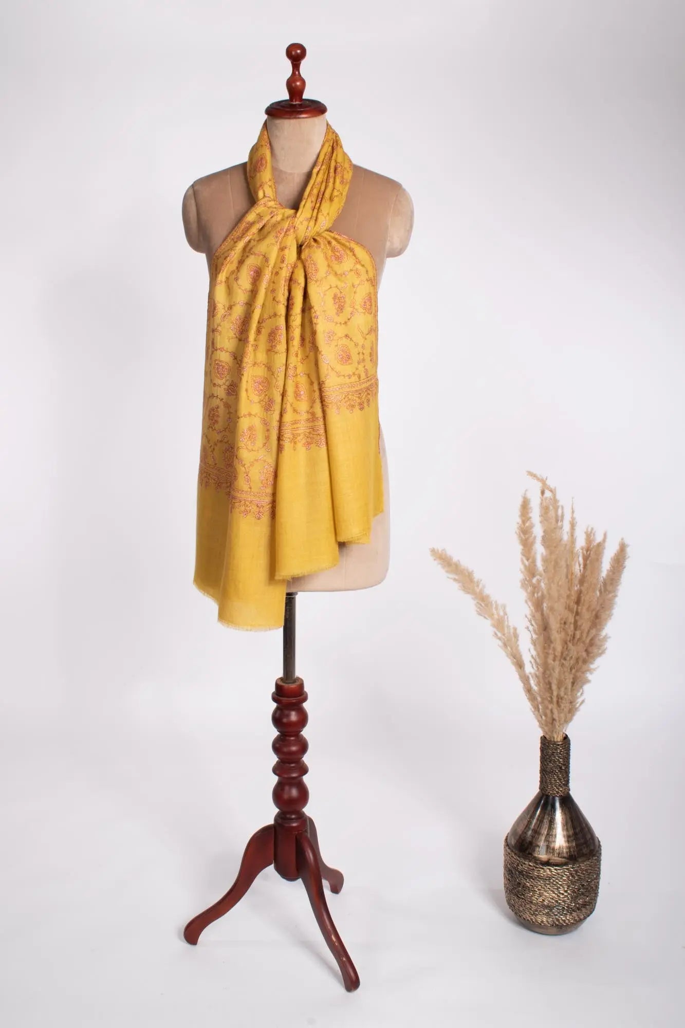 Women's Cashmere Wrap in Golden Yellow with Elegant Embroidery - DAWLISH Shahkaar