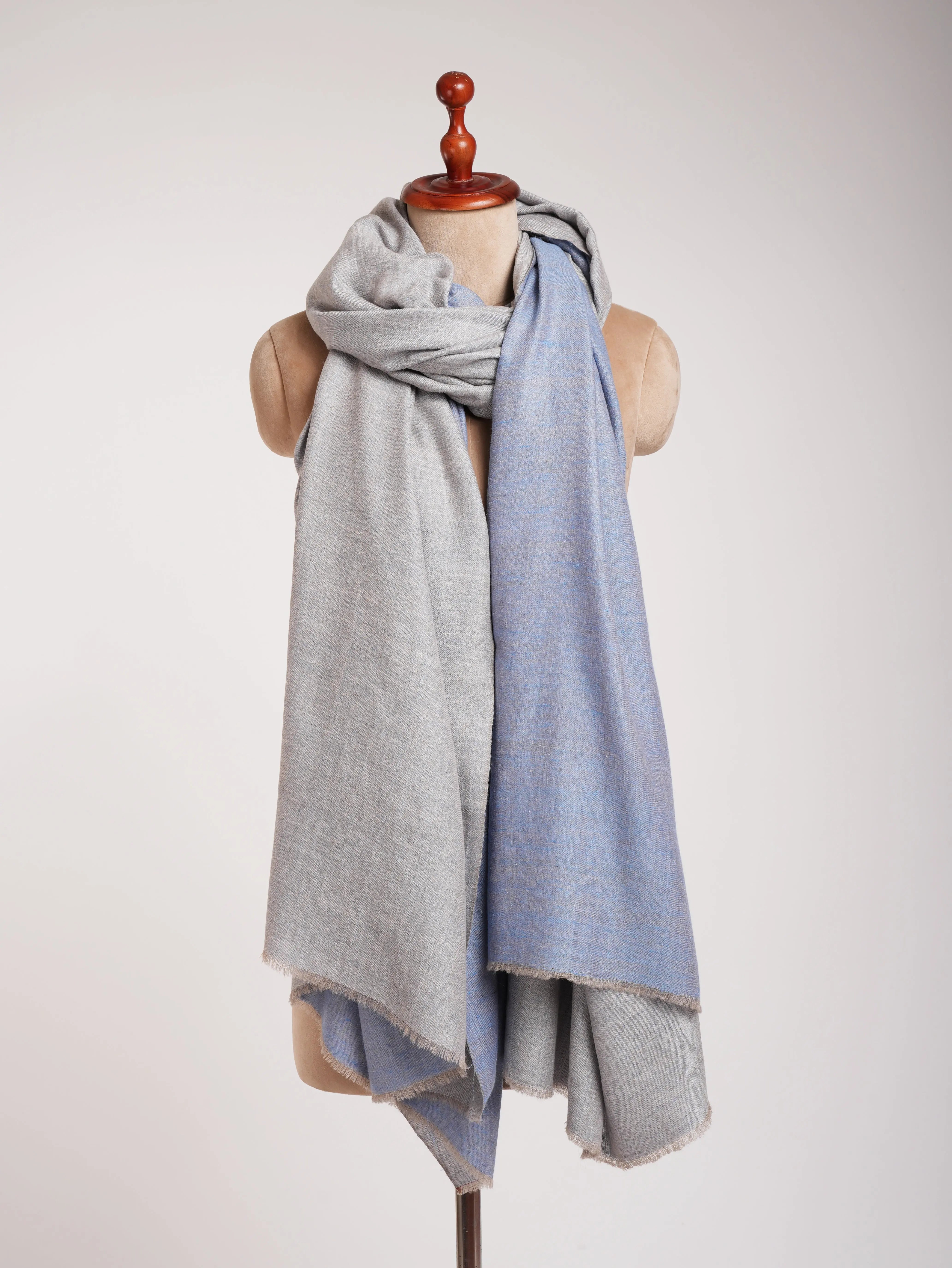 XL Baby Blue and Ivory Dual Shade Pashmina Wrap Shahkaar
