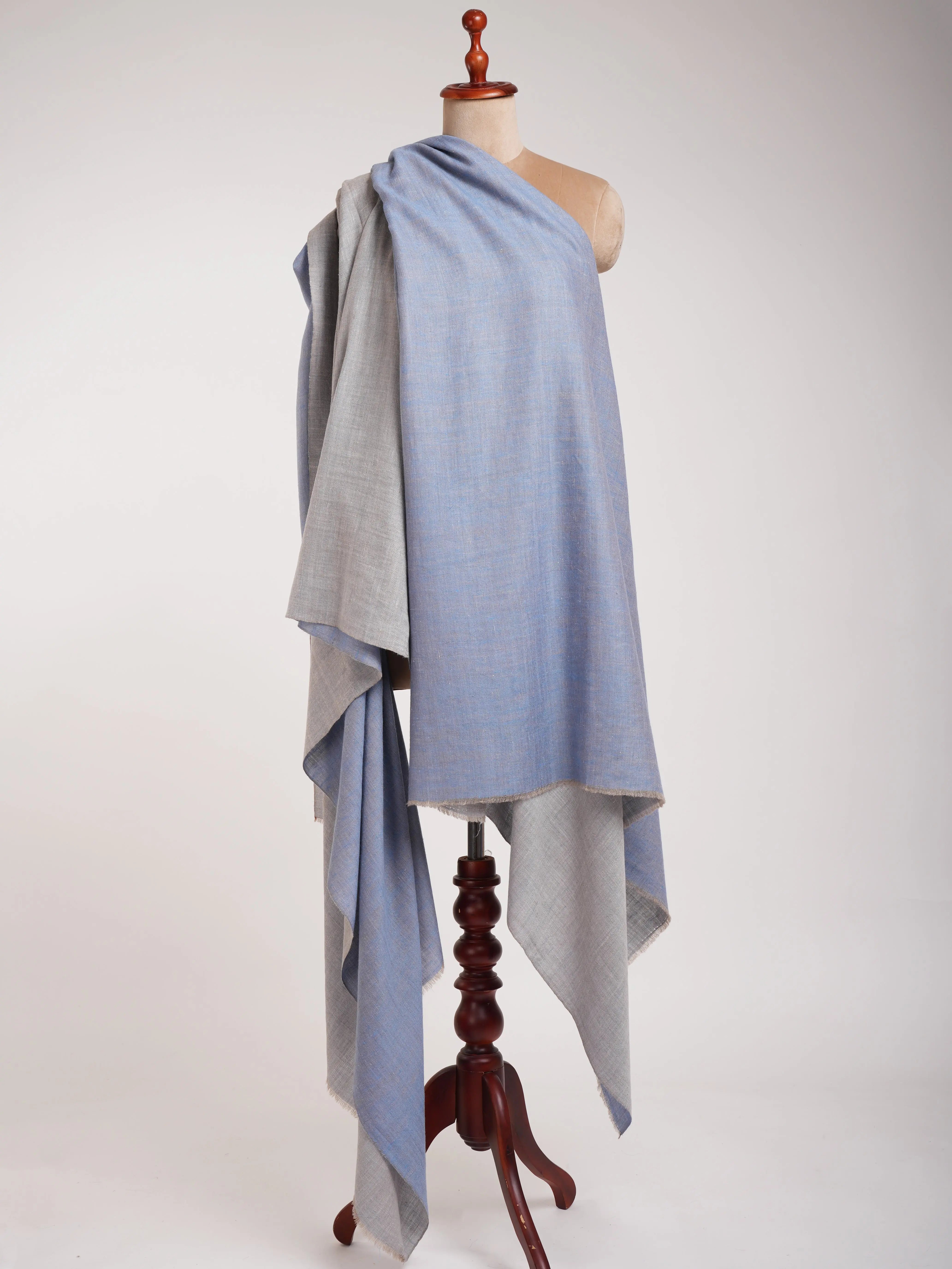 XL Baby Blue and Ivory Dual Shade Pashmina Wrap Shahkaar