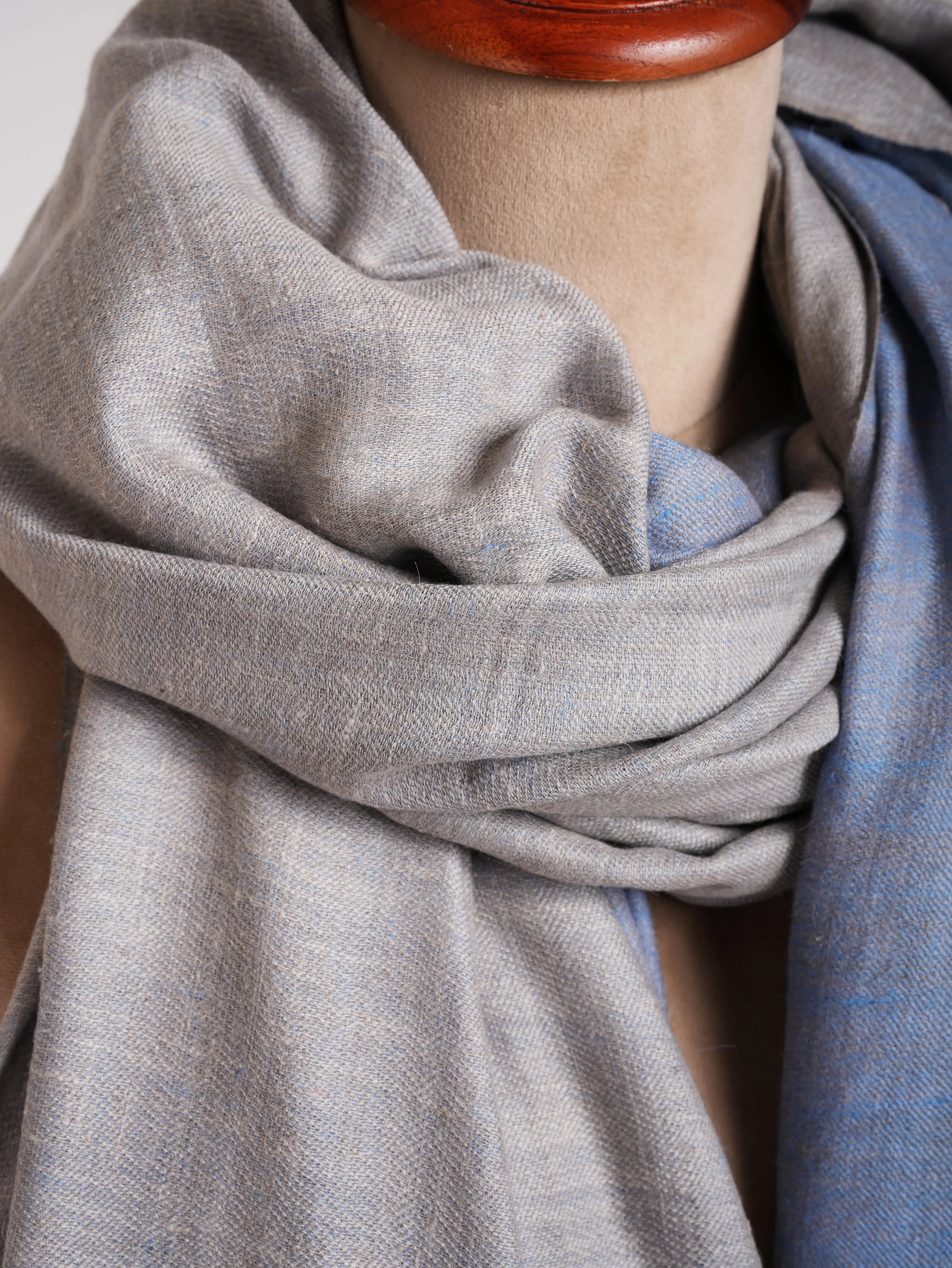 XL Baby Blue and Ivory Dual Shade Pashmina Wrap Shahkaar