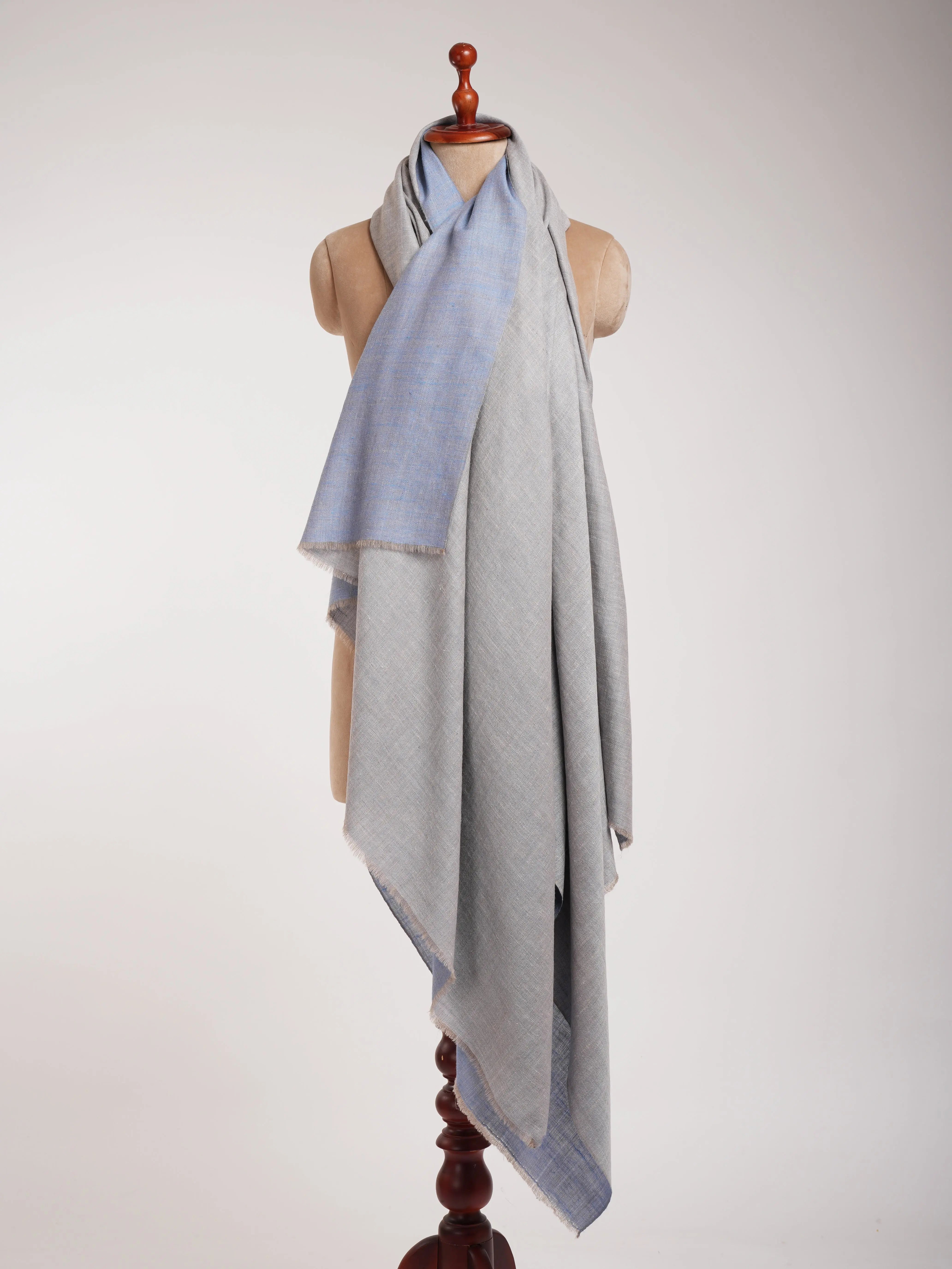 XL Baby Blue and Ivory Dual Shade Pashmina Wrap Shahkaar