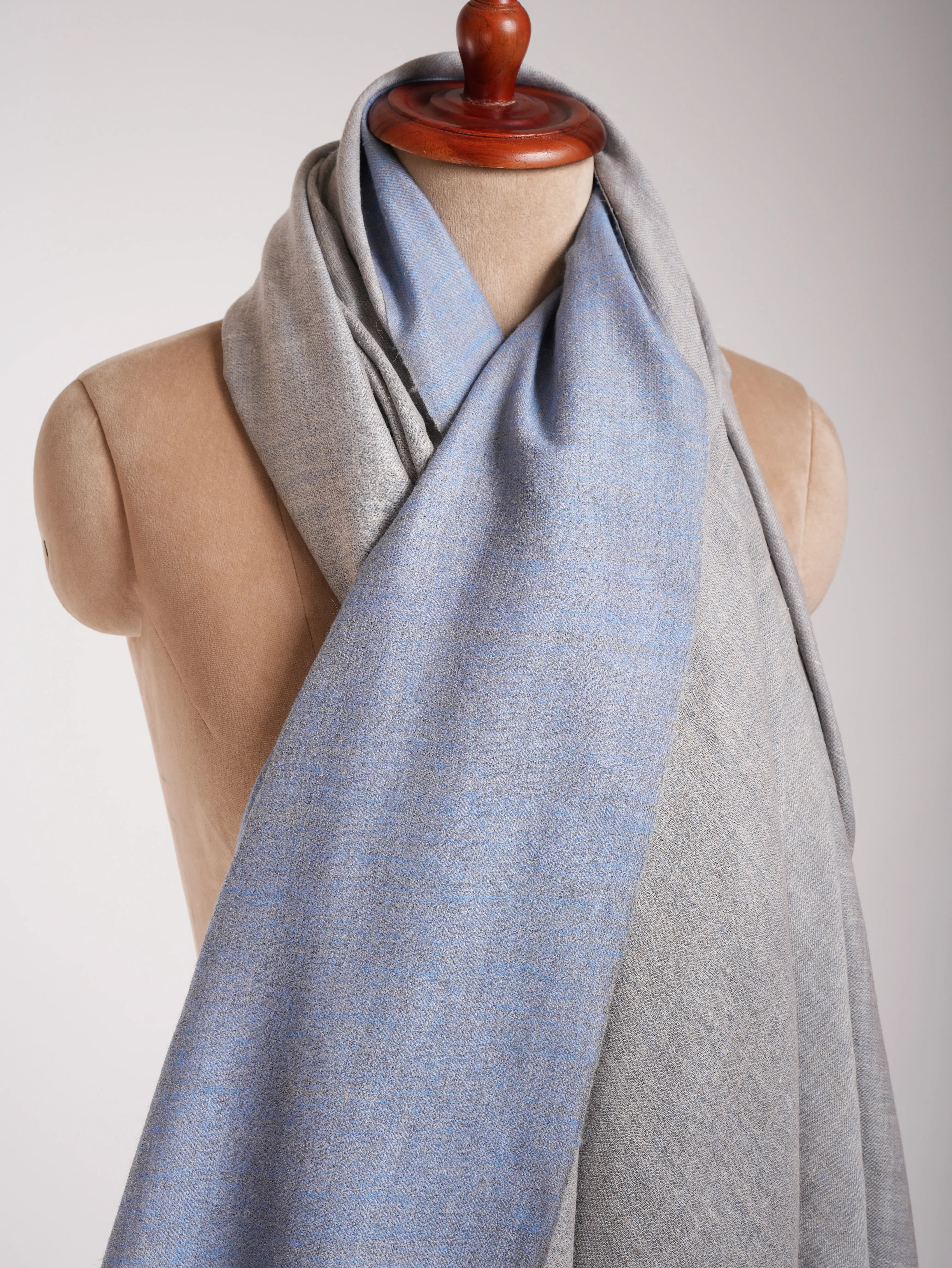 XL Baby Blue and Ivory Dual Shade Pashmina Wrap Shahkaar