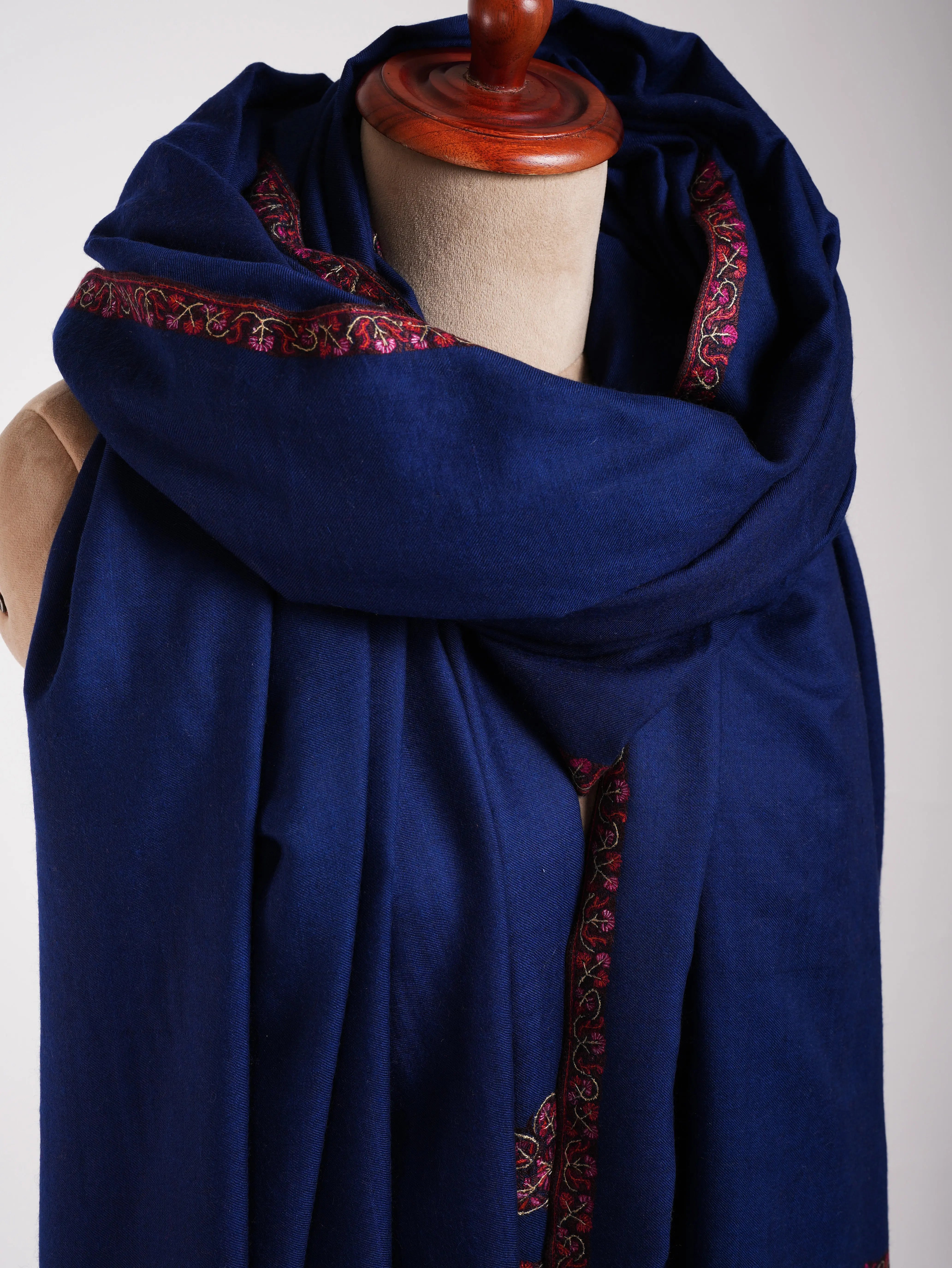 XL Dark Blue Embroidered Kashmiri Pashmina Shahkaar