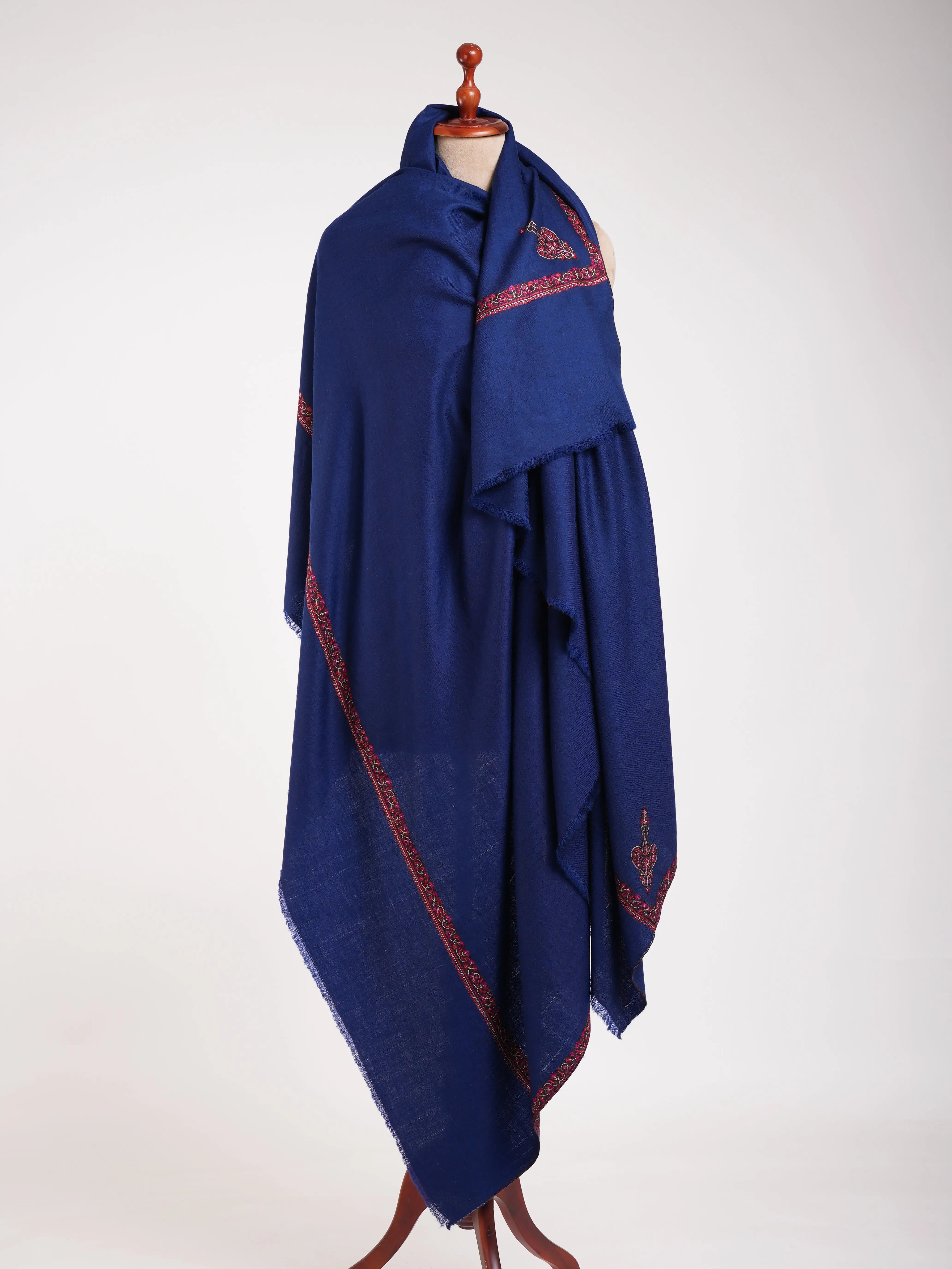 XL Dark Blue Embroidered Kashmiri Pashmina Shahkaar