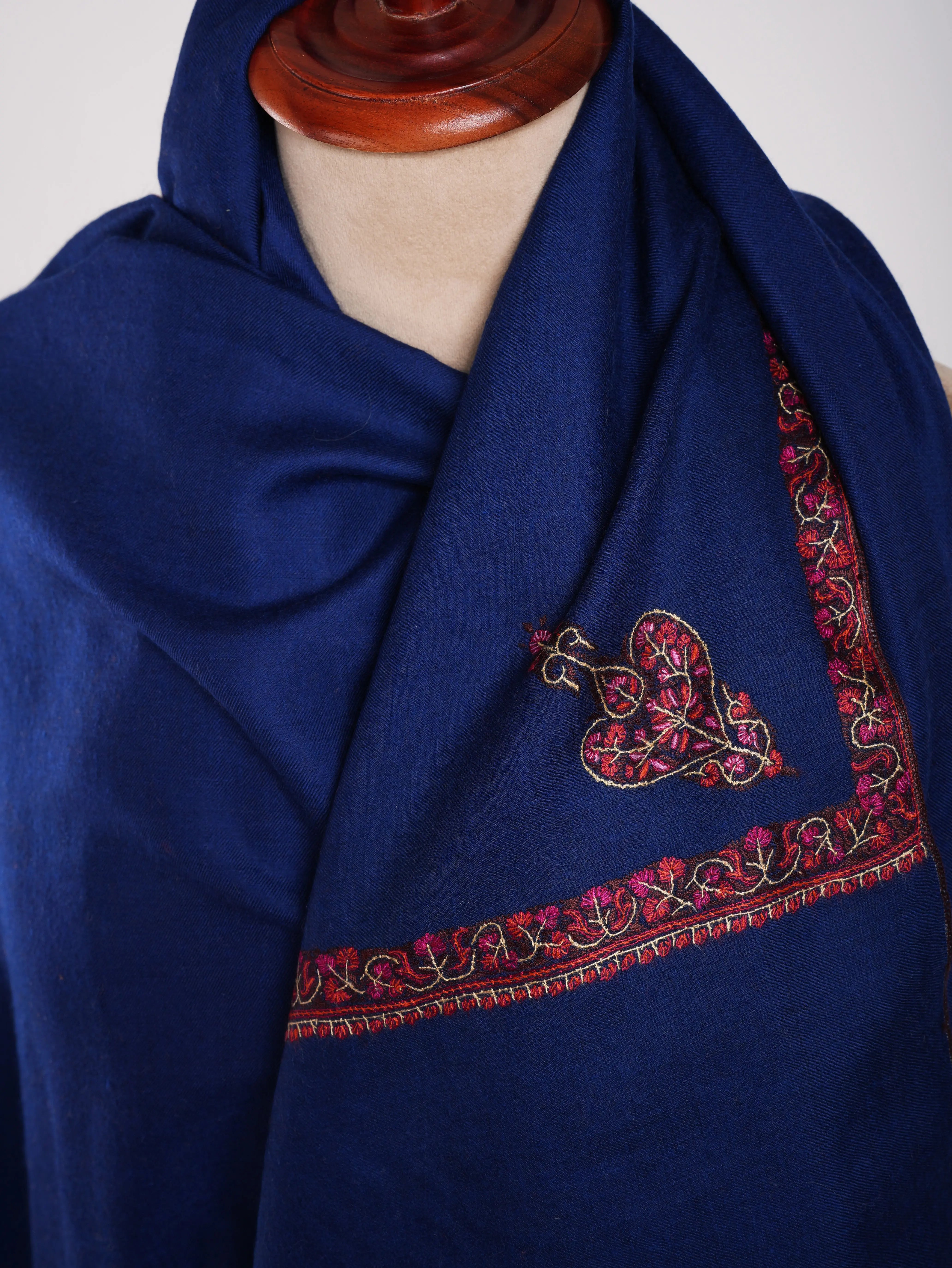 XL Dark Blue Embroidered Kashmiri Pashmina Shahkaar
