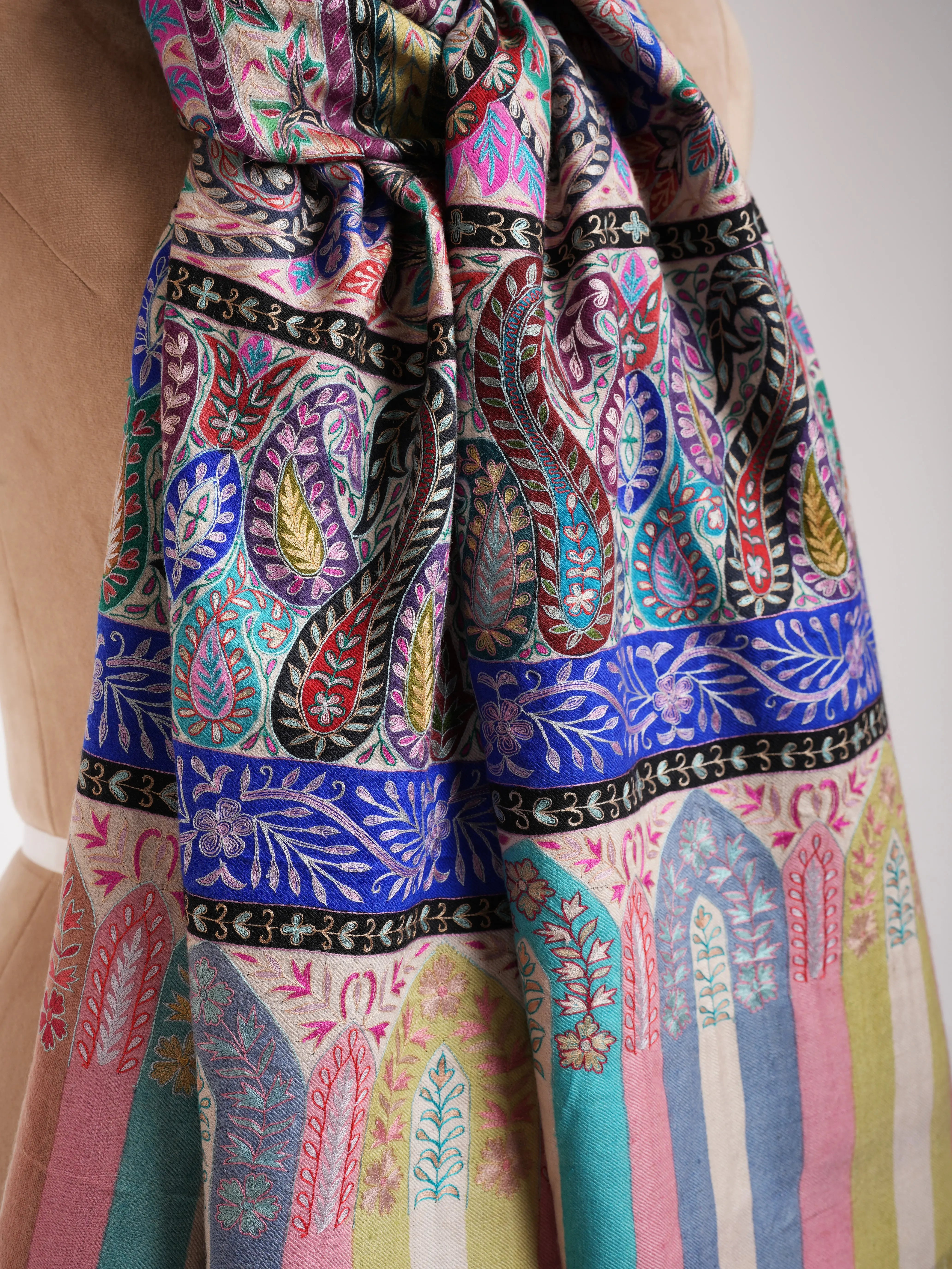 XL Hand painted Kalamkari One of a Kind Pashmina Shawl Shahkaar