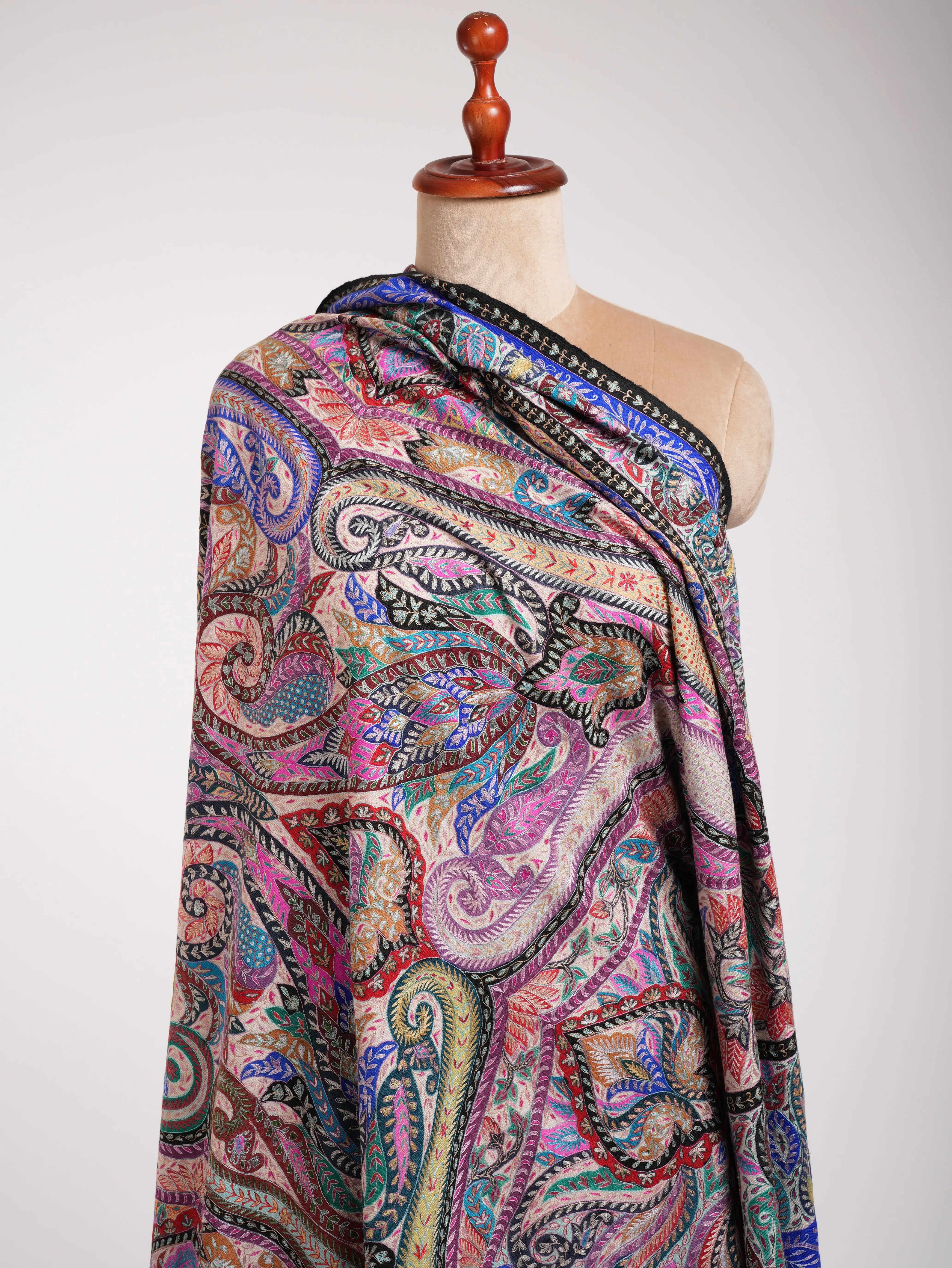 XL Hand painted Kalamkari One of a Kind Pashmina Shawl Shahkaar