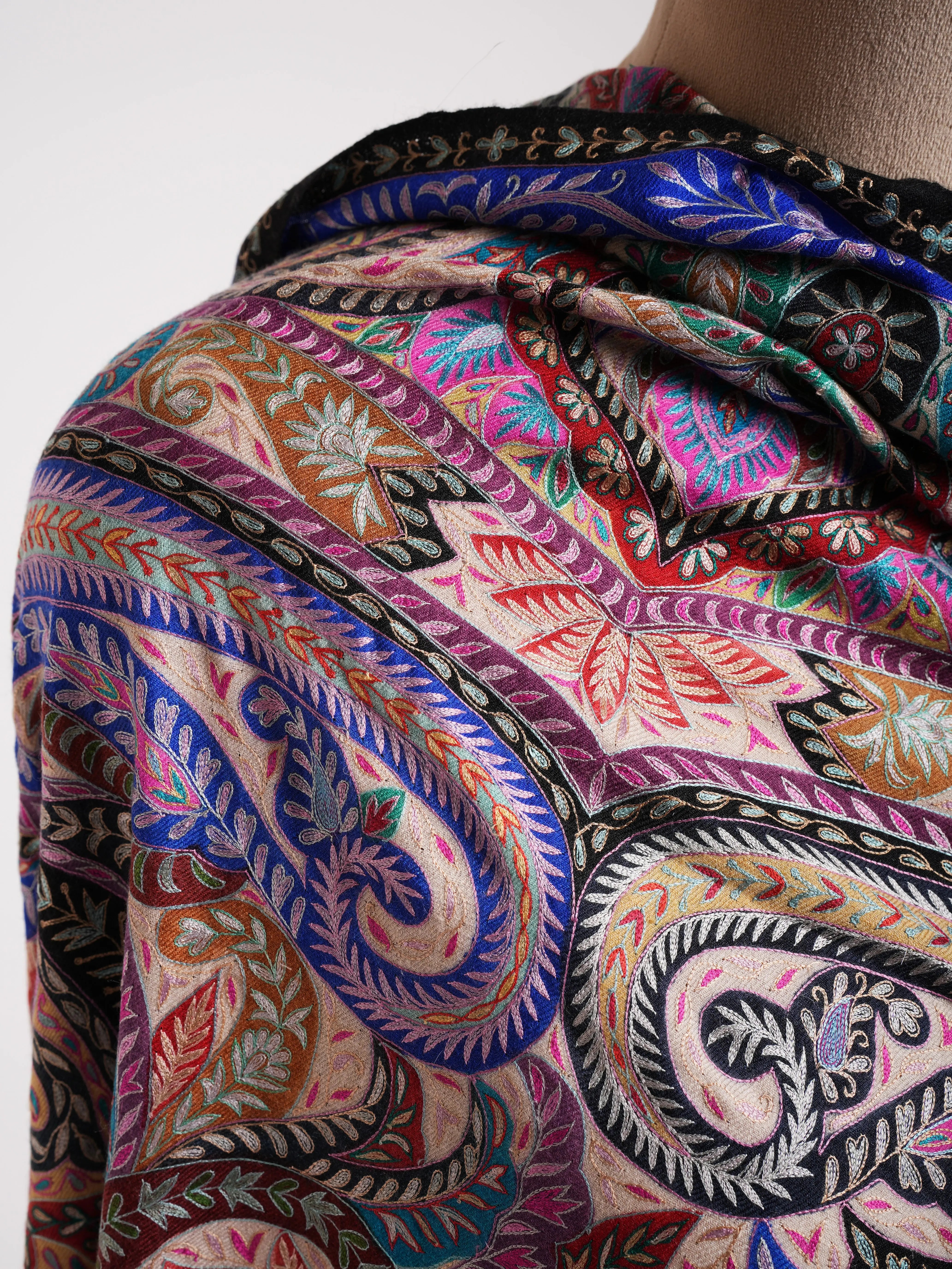 XL Hand painted Kalamkari One of a Kind Pashmina Shawl Shahkaar