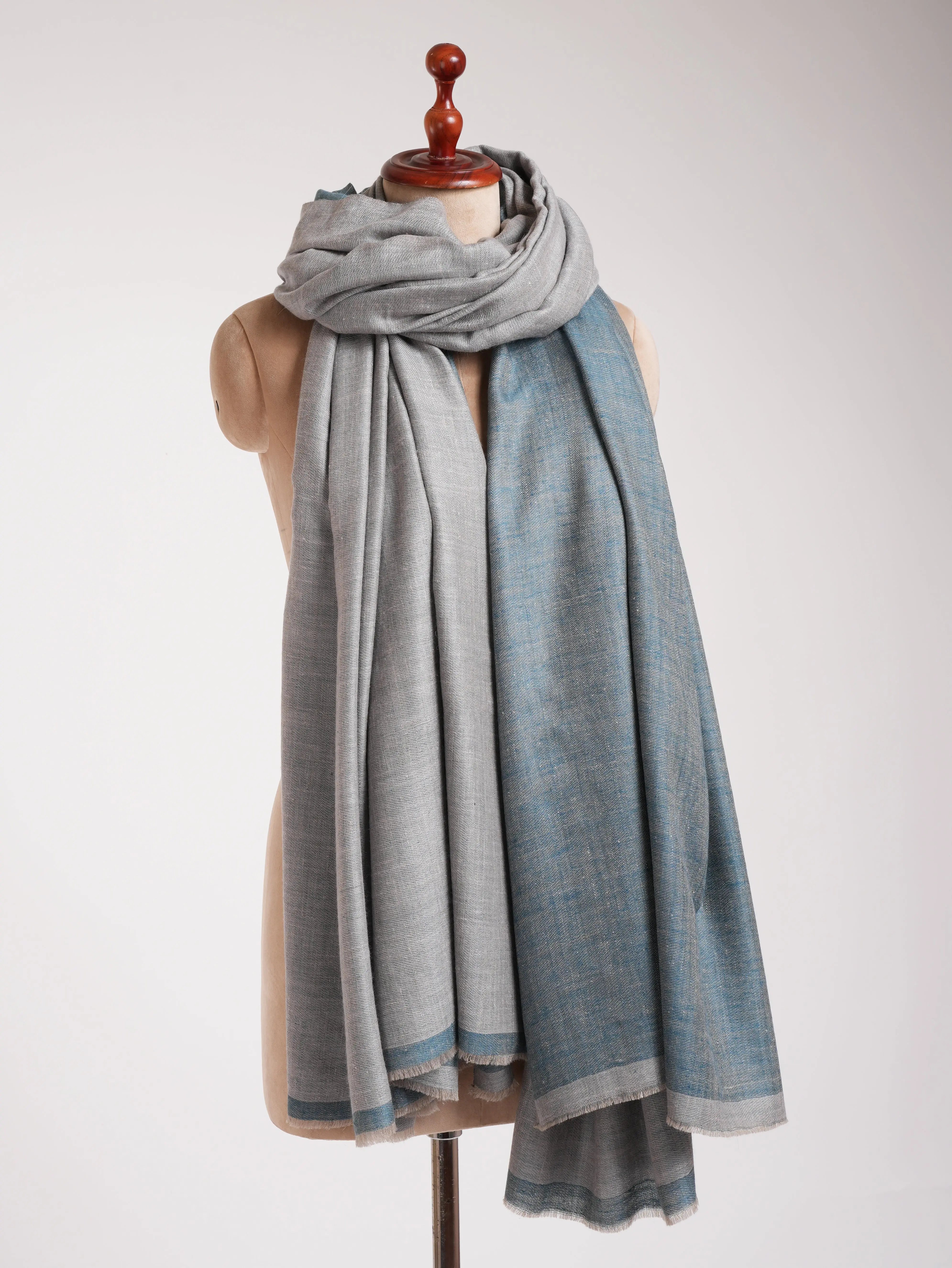 XL Oversized Blue Dorukha Artistic Pashmina Shawl Shahkaar
