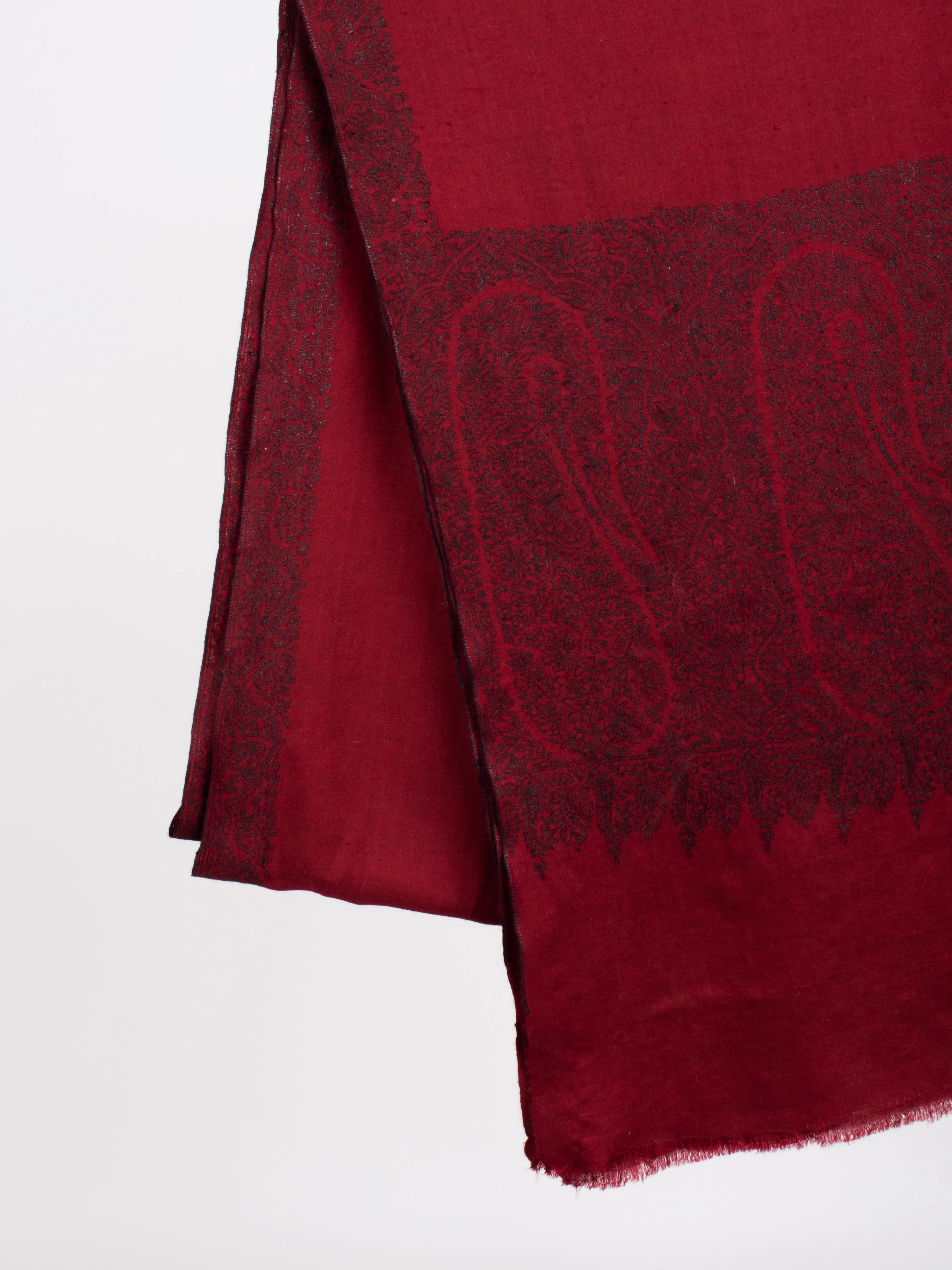 XL Red with Black Embroidery Festival Pashmina Wrap Shahkaar