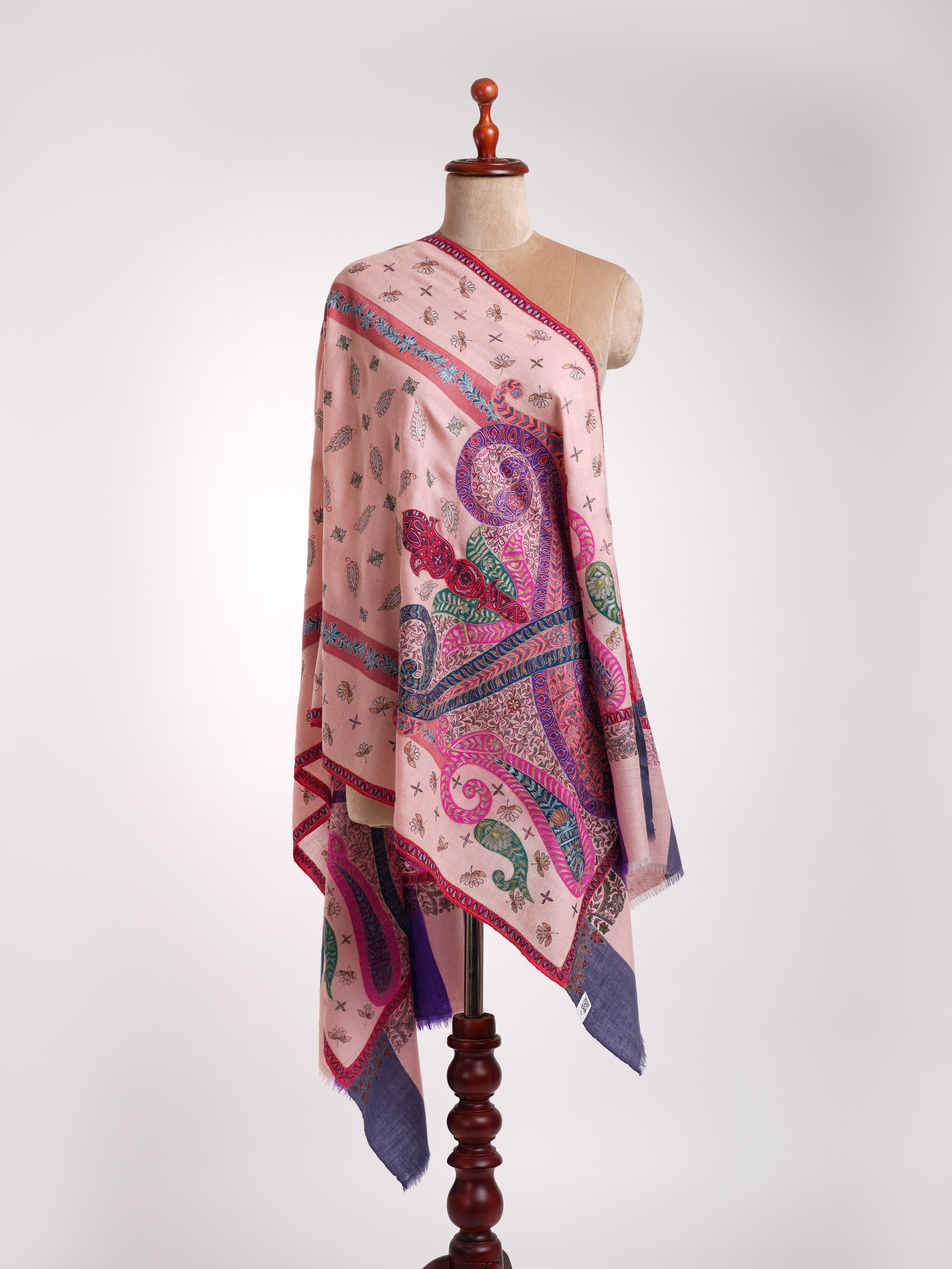 Handpainted Kalamkari Cashmere Embroidered Stole - Shahkaar