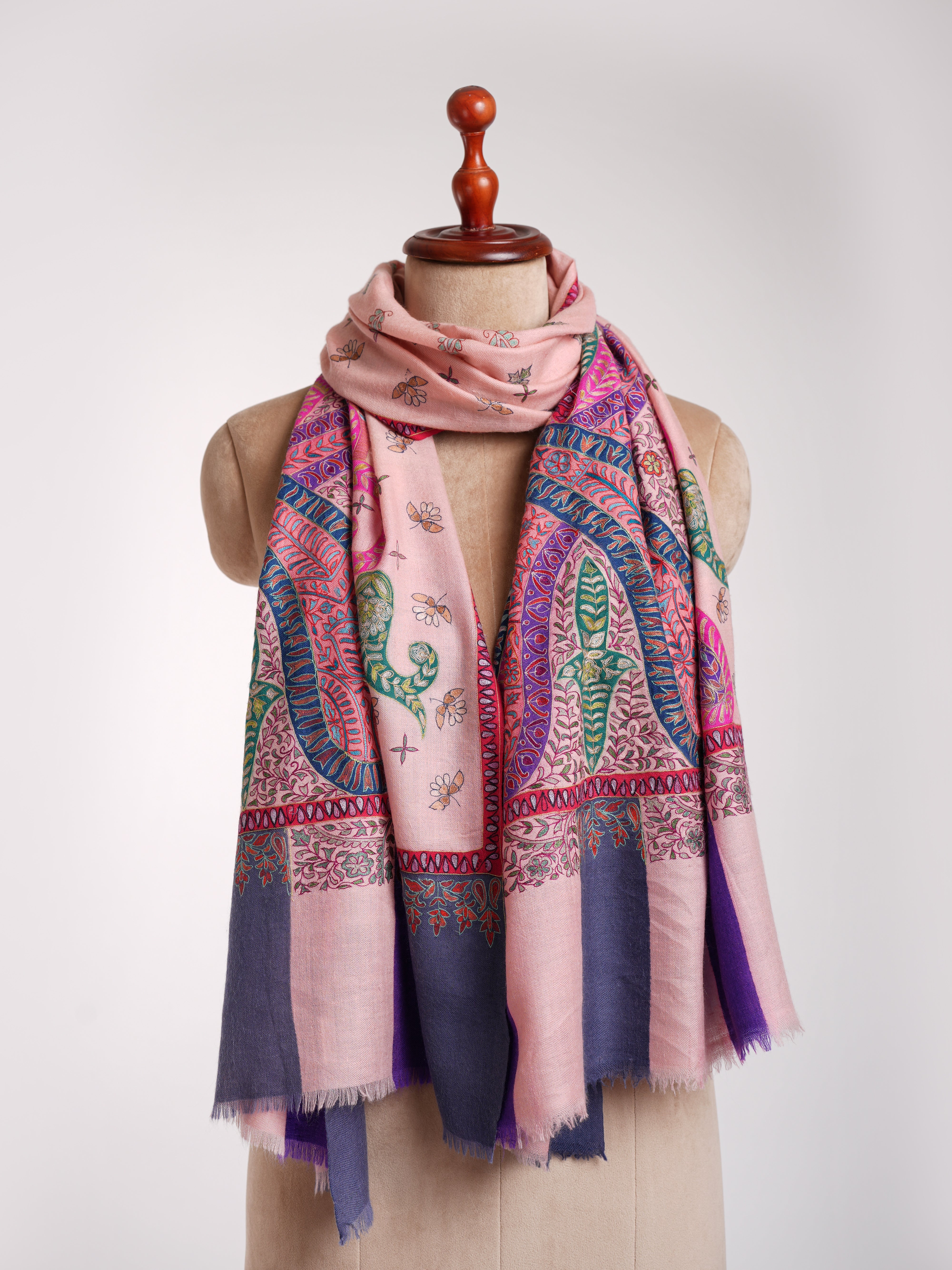 Handpainted Kalamkari Cashmere Embroidered Stole - Shahkaar