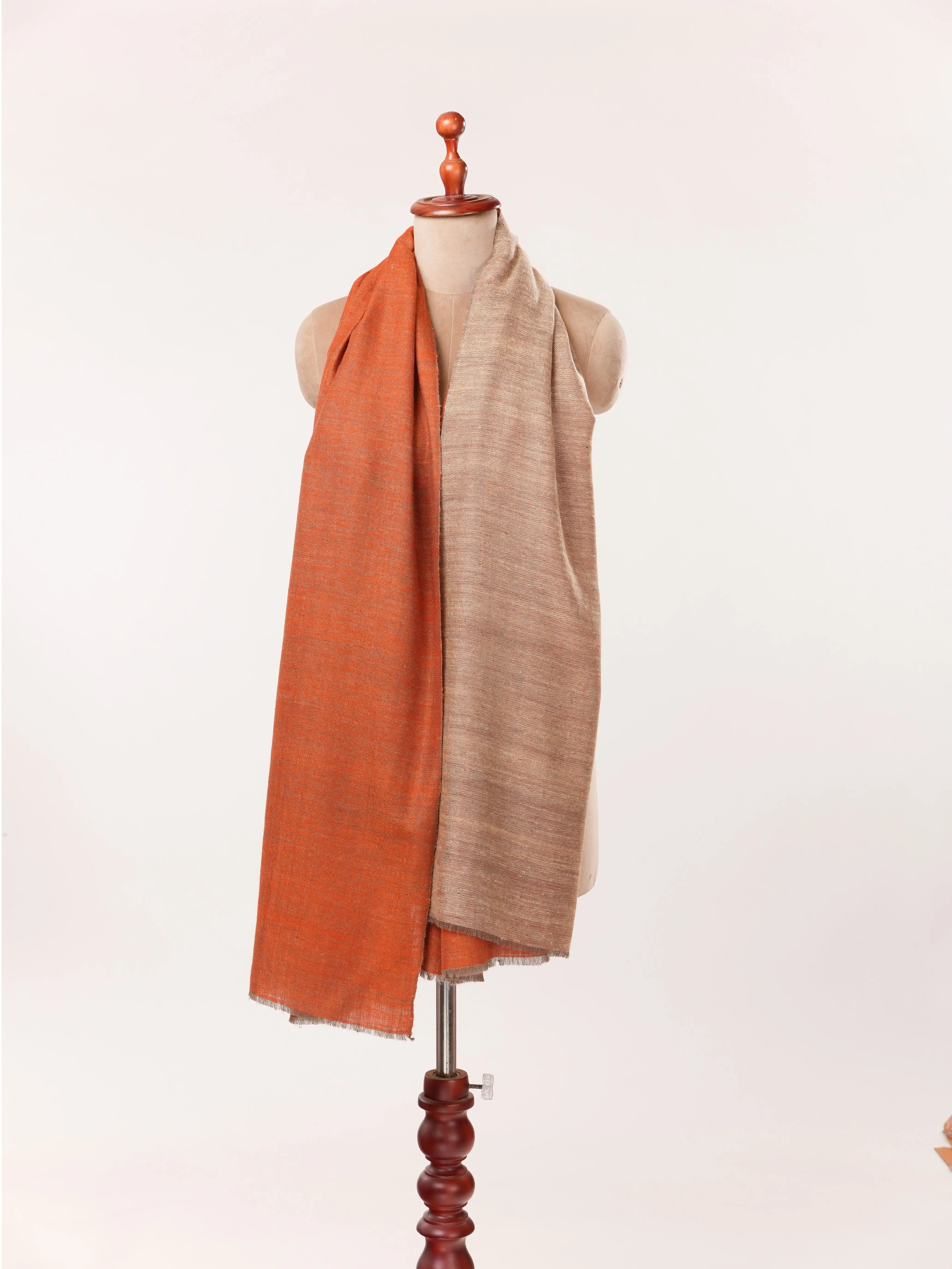 Dual Shade Handspun Handwoven Rust and Beige Handwoven Kashmiri Plain Pashmina Shawl Dual Shade Handspun Handwoven Rust and Beige Handwoven Kashmiri Plain Pashmina Shawl Shahkaar.com