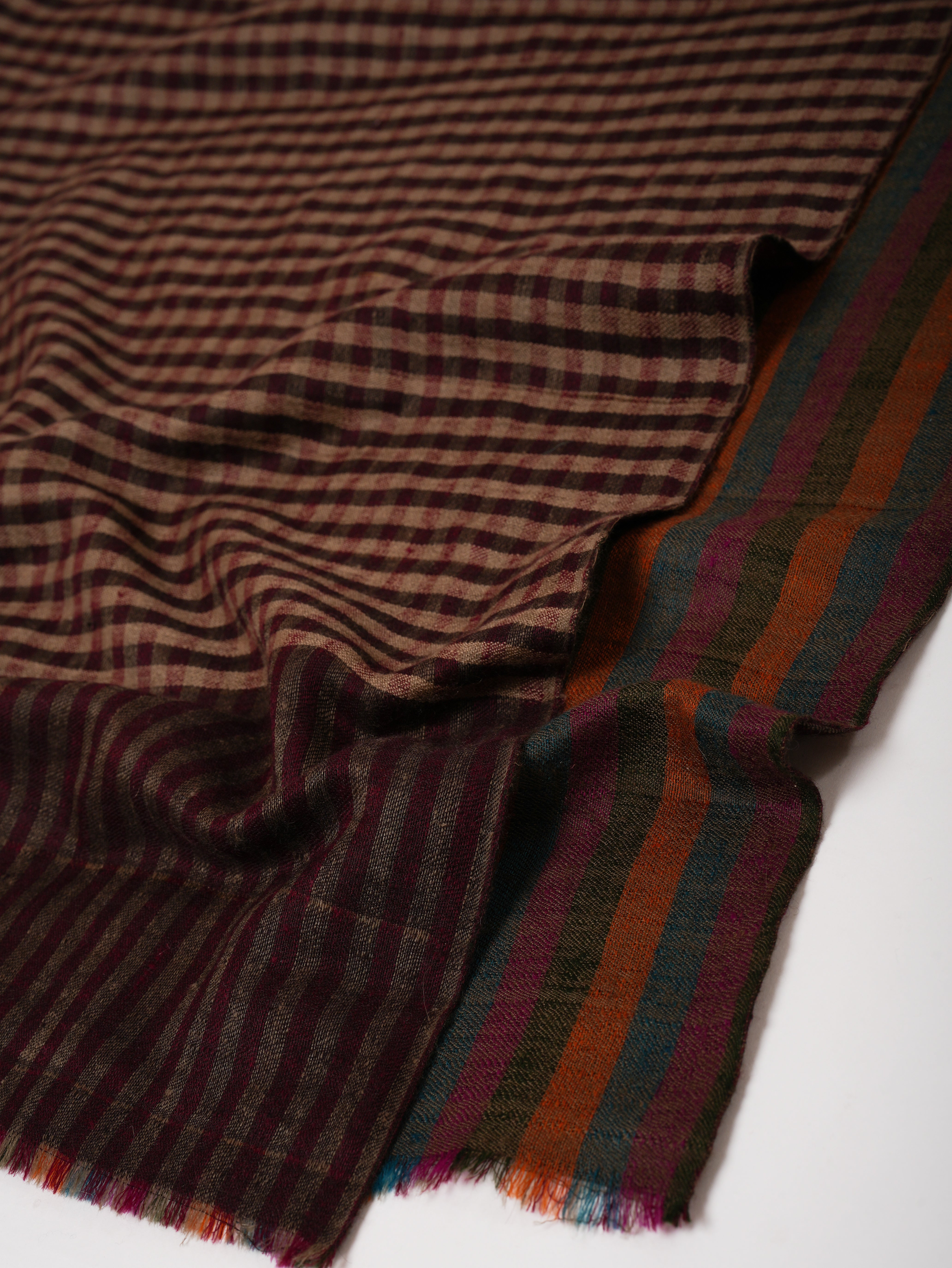 Dual Shade Stripe & Check Soft Cashmere Scarf – Expertly Hand Woven