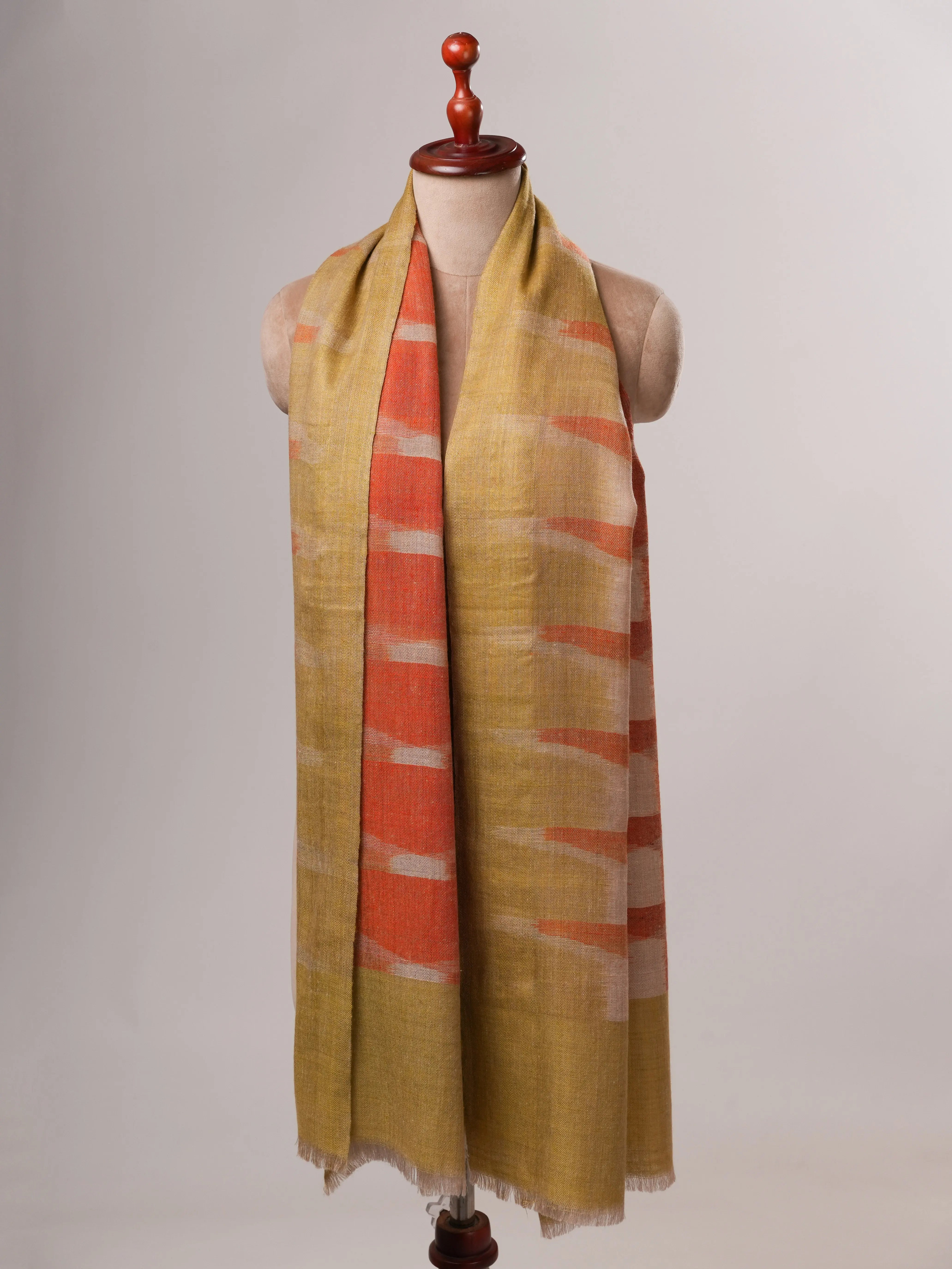 Contemporary Ikat Pure Pashmina Shawl with Refined Zari Ends