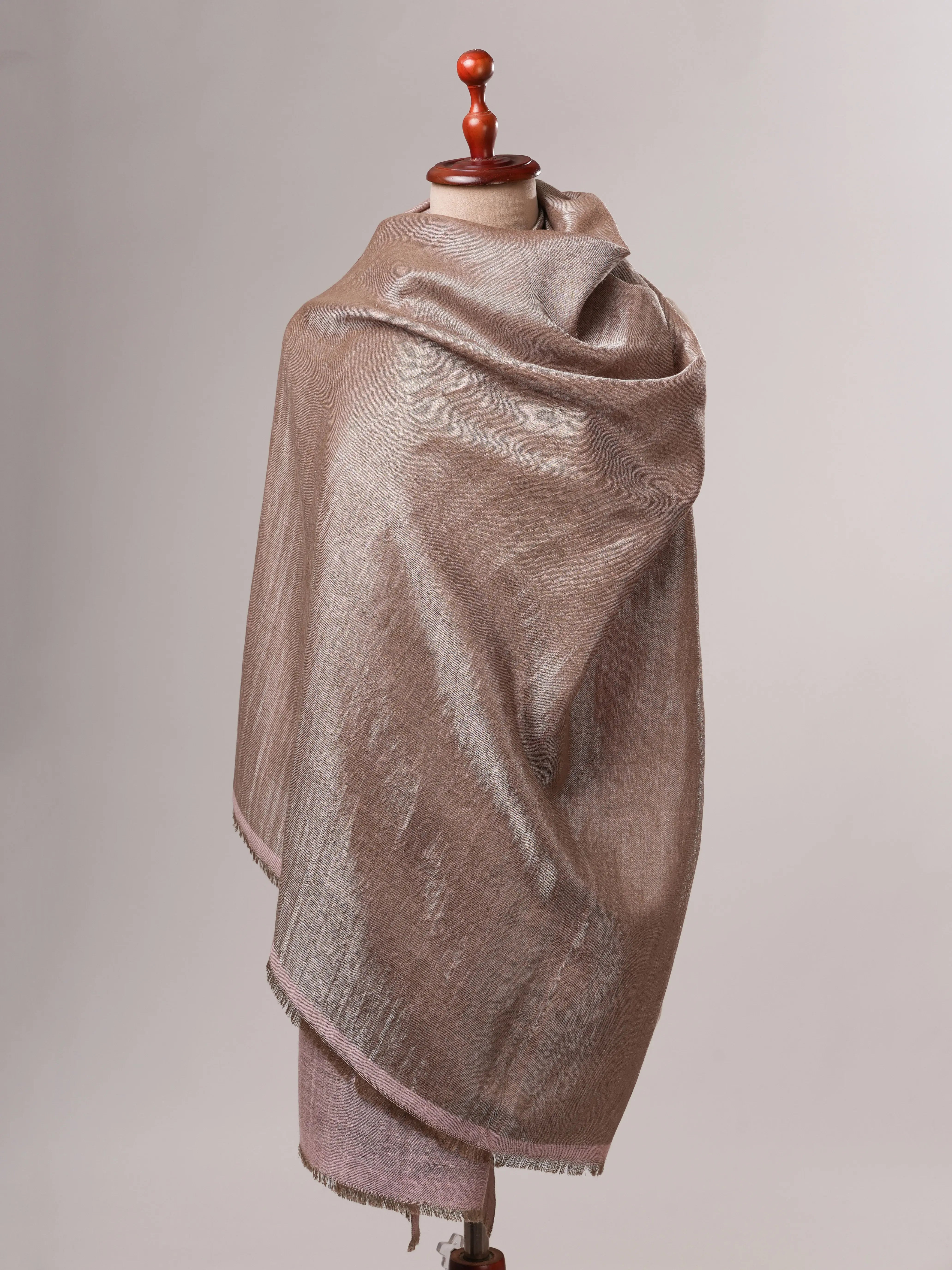 Baby Pink Pashmina Shawl with Zari Finished Reverse Side