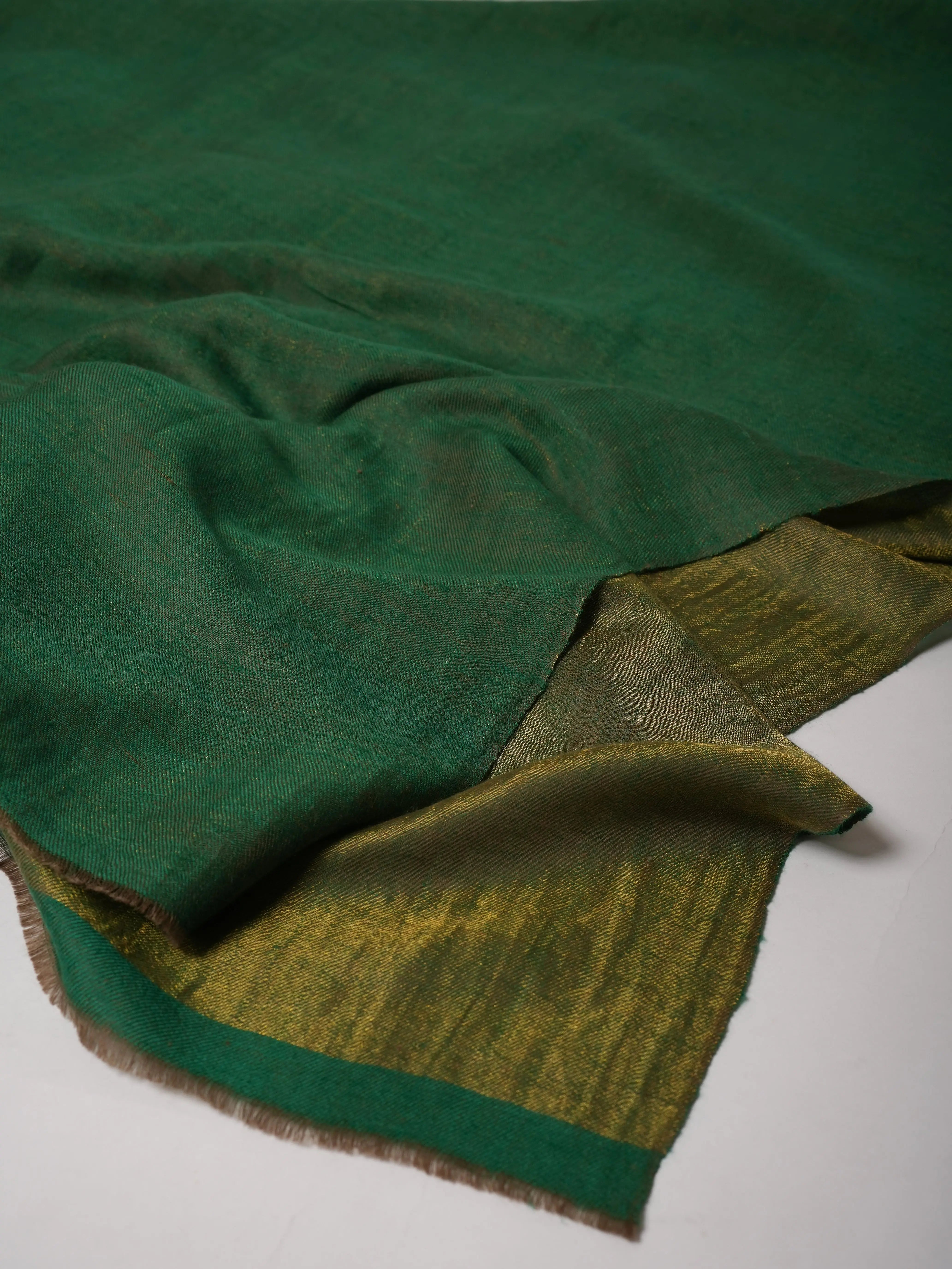 Handloomed Emerald Green and Gold Zari Pashmina Shawl Shahkaar