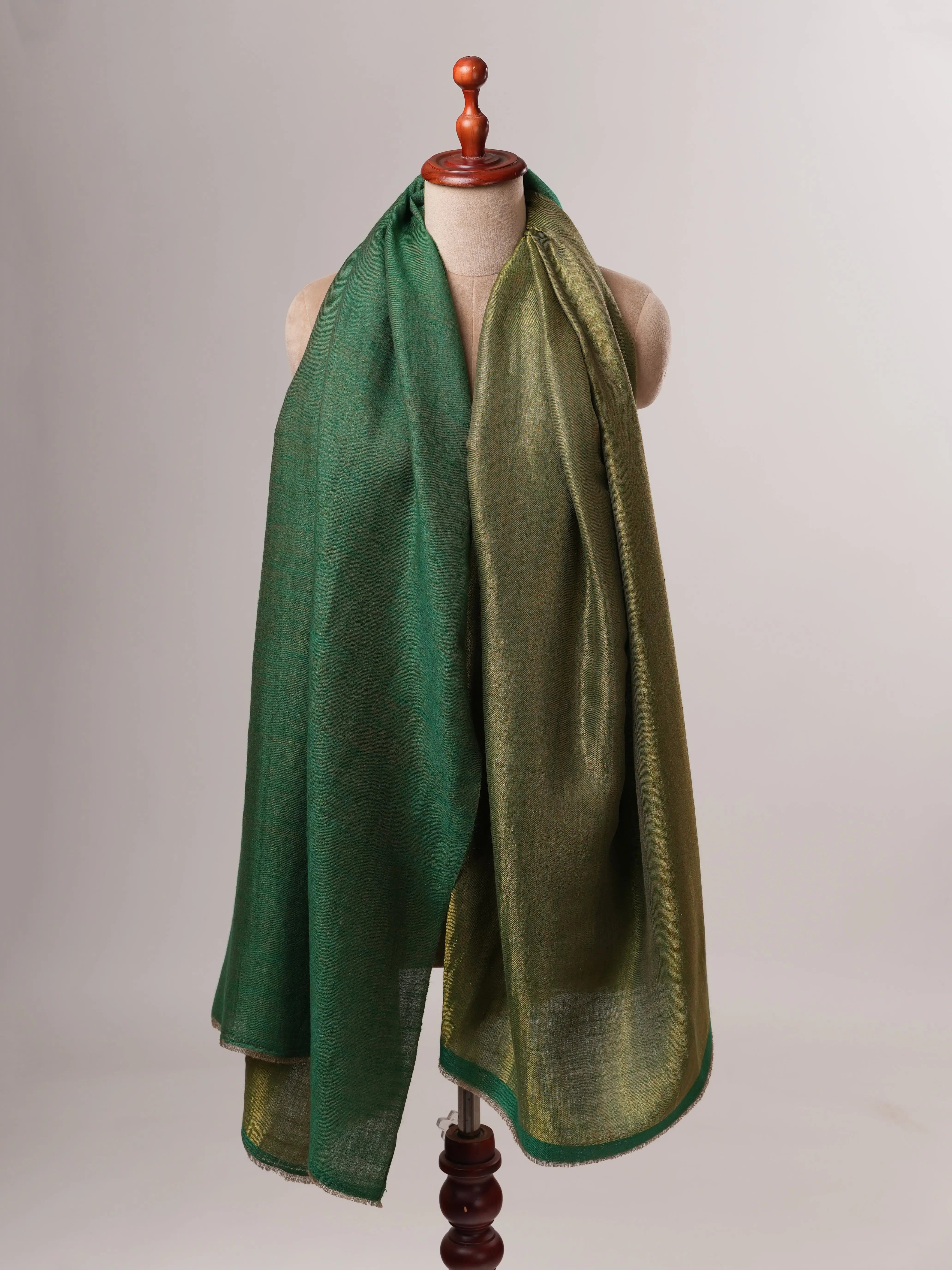 Handloomed Emerald Green and Gold Zari Pashmina Shawl Shahkaar