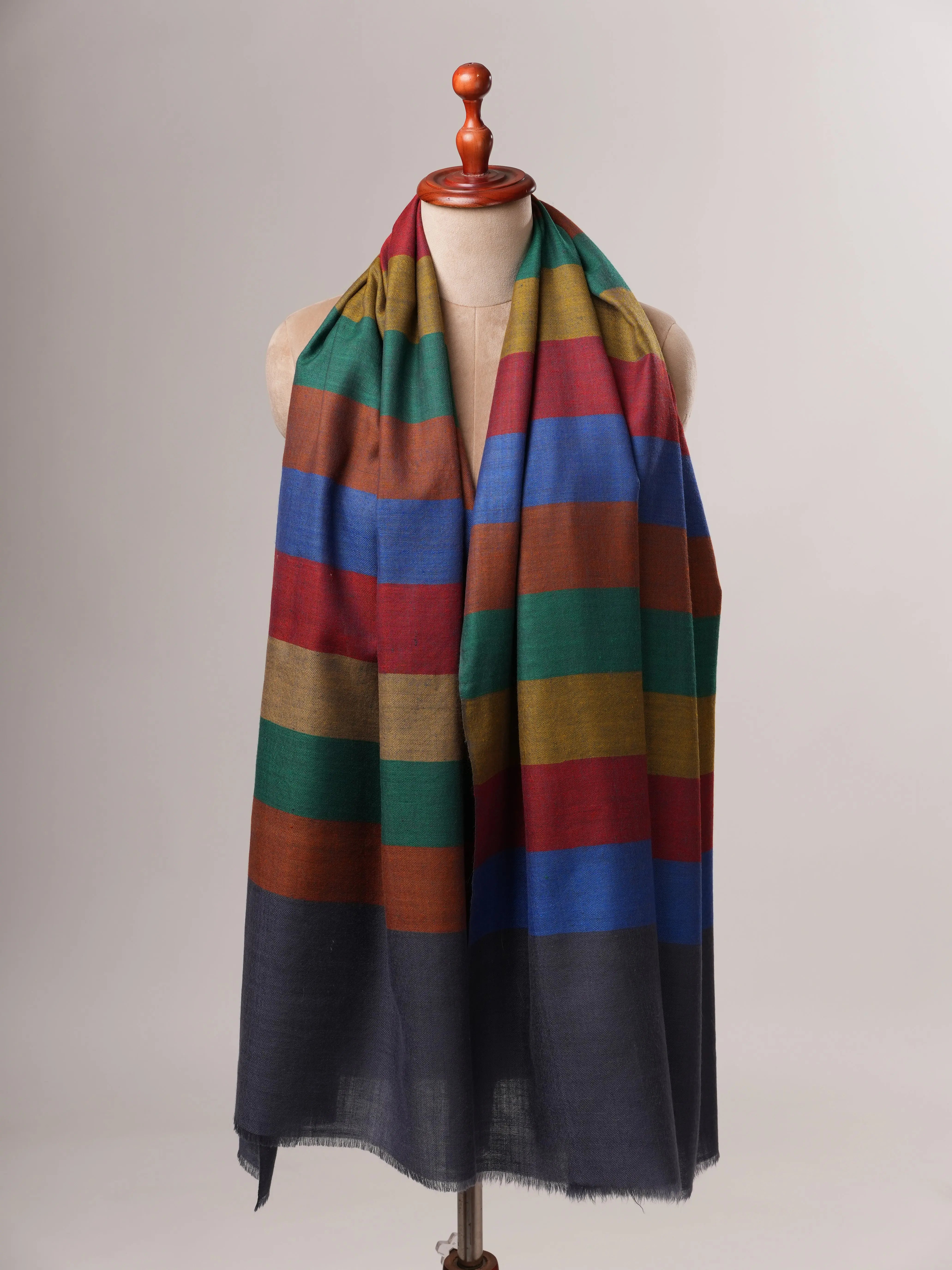 Shahkaar Featherlight Striped Handloom Pashmina Shawl Shahkaar