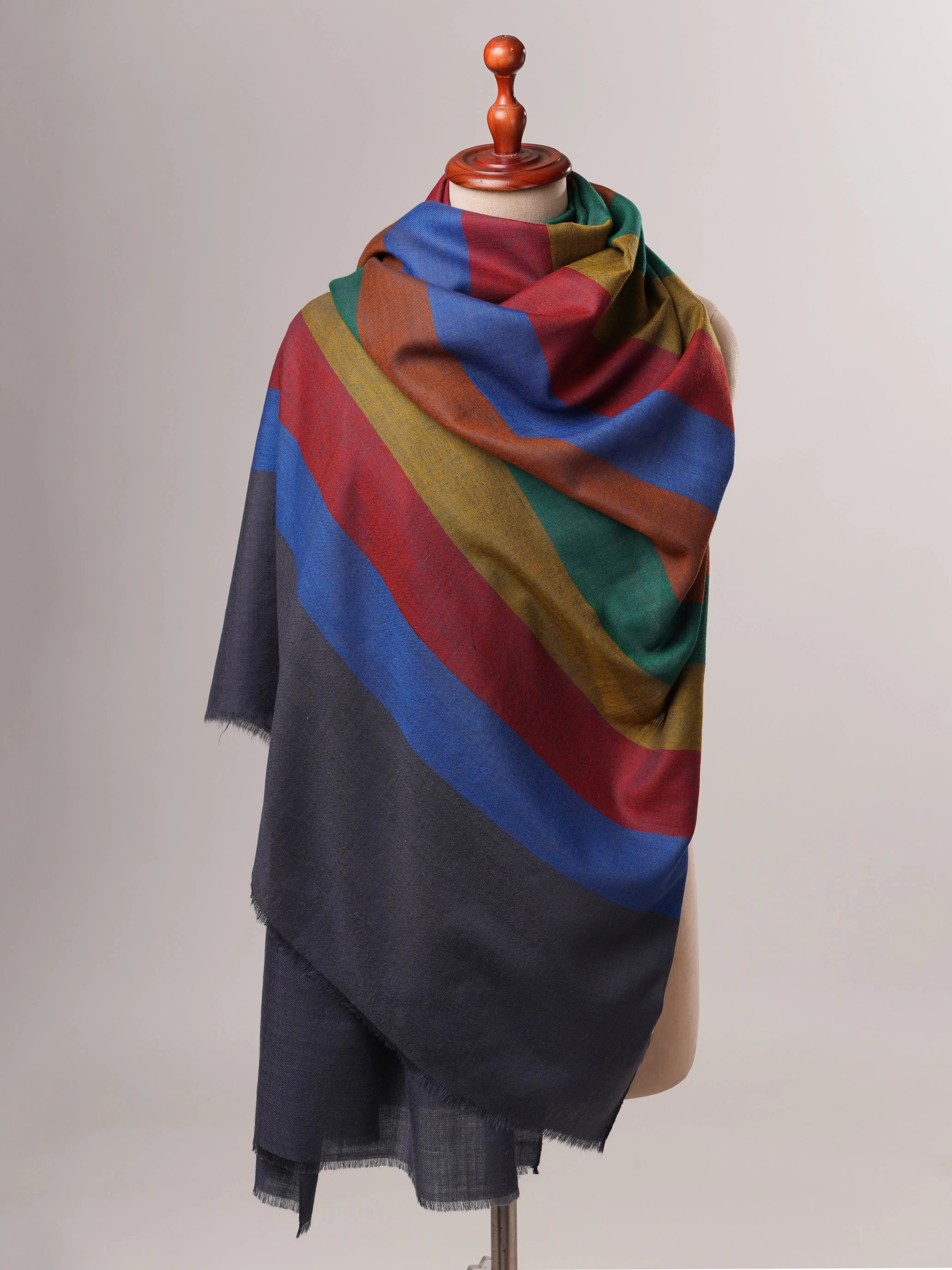 Shahkaar Featherlight Striped Handloom Pashmina Shawl Shahkaar