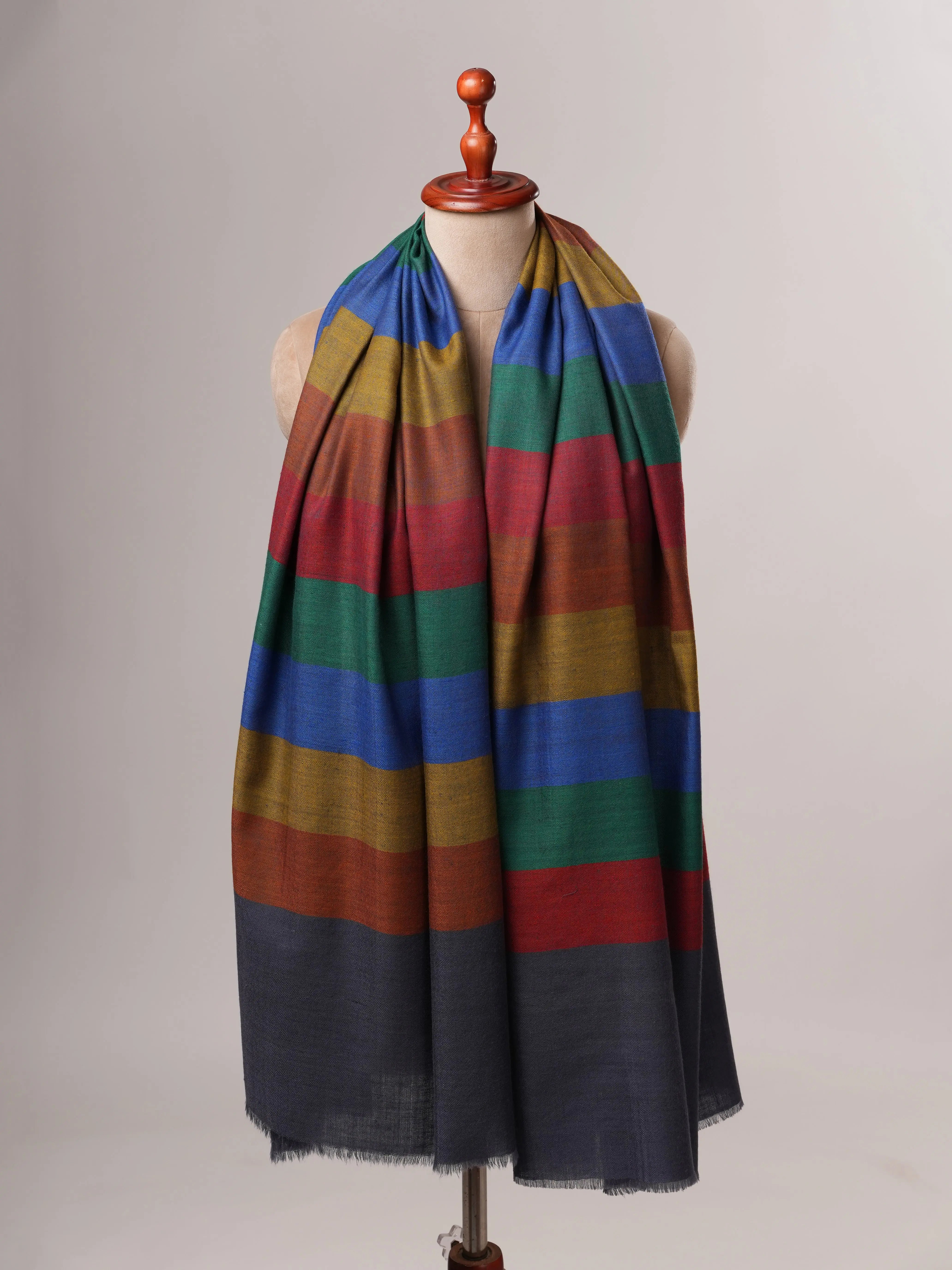 Shahkaar Striped Featherlight Handloom Pashmina Shawl Shahkaar