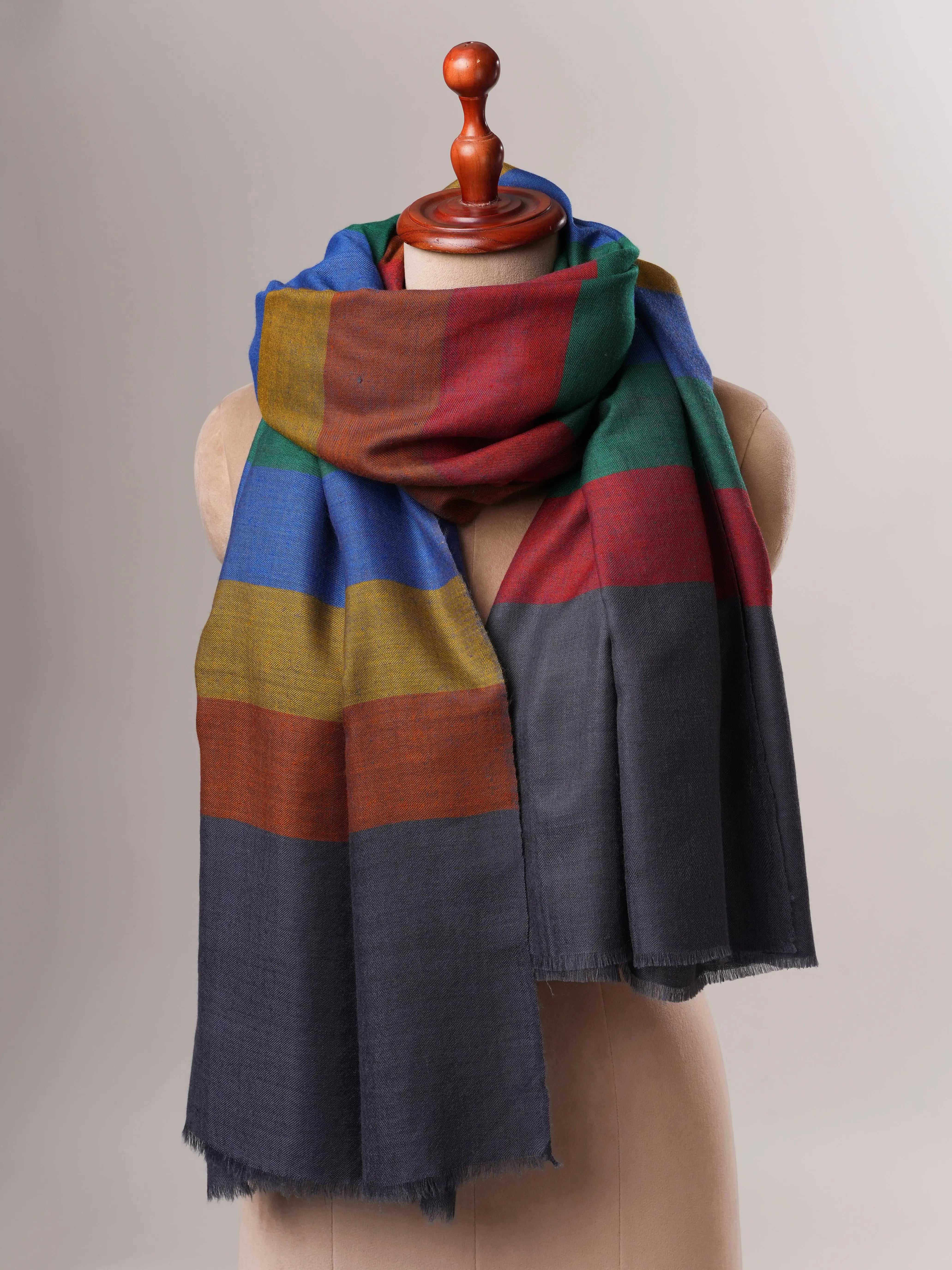 Shahkaar Striped Featherlight Handloom Pashmina Shawl Shahkaar