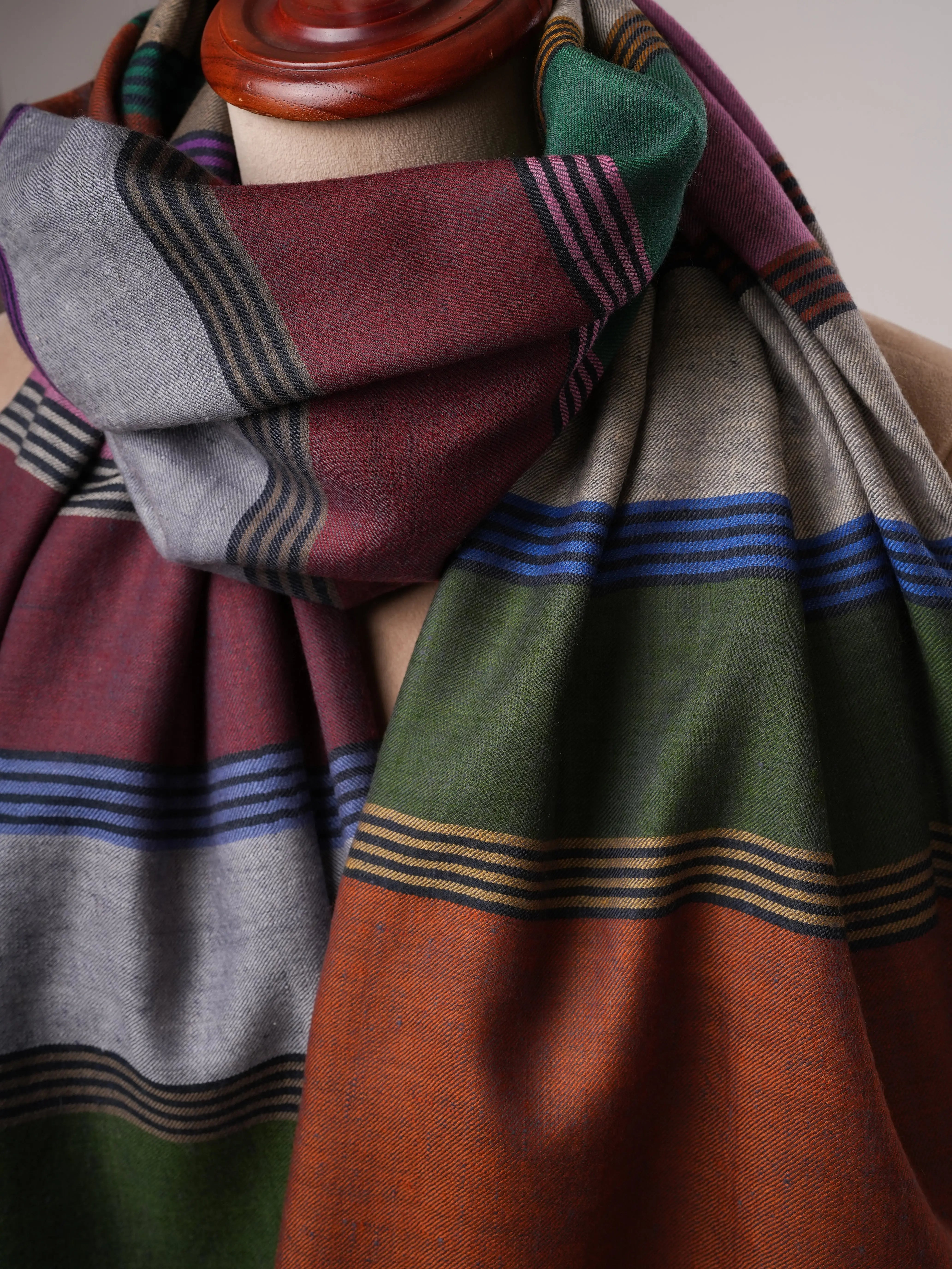 Warm Featherlight Striped Handloomed Pashmina Shawl Shahkaar