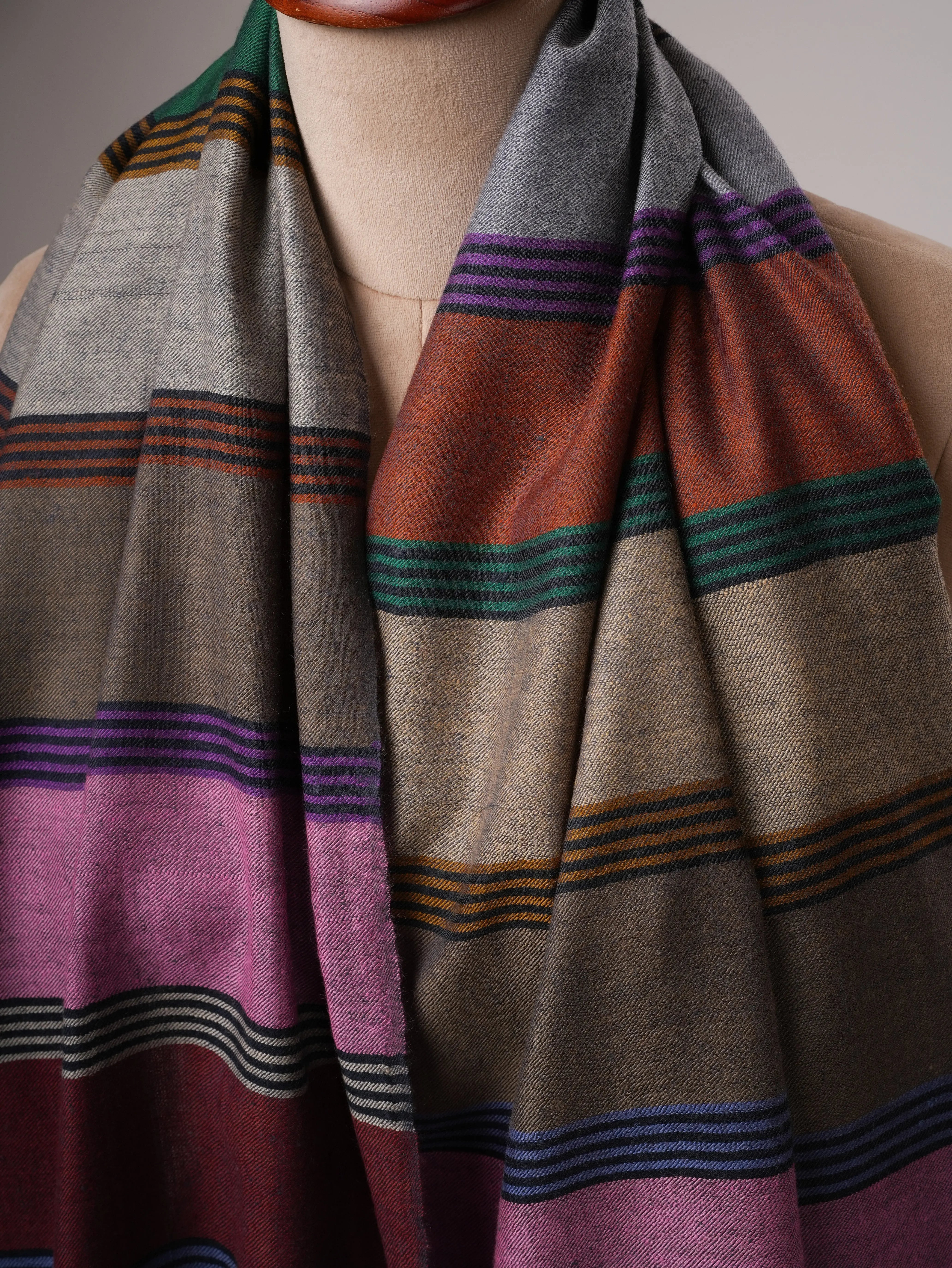 Warm Featherlight Striped Handloomed Pashmina Shawl Shahkaar