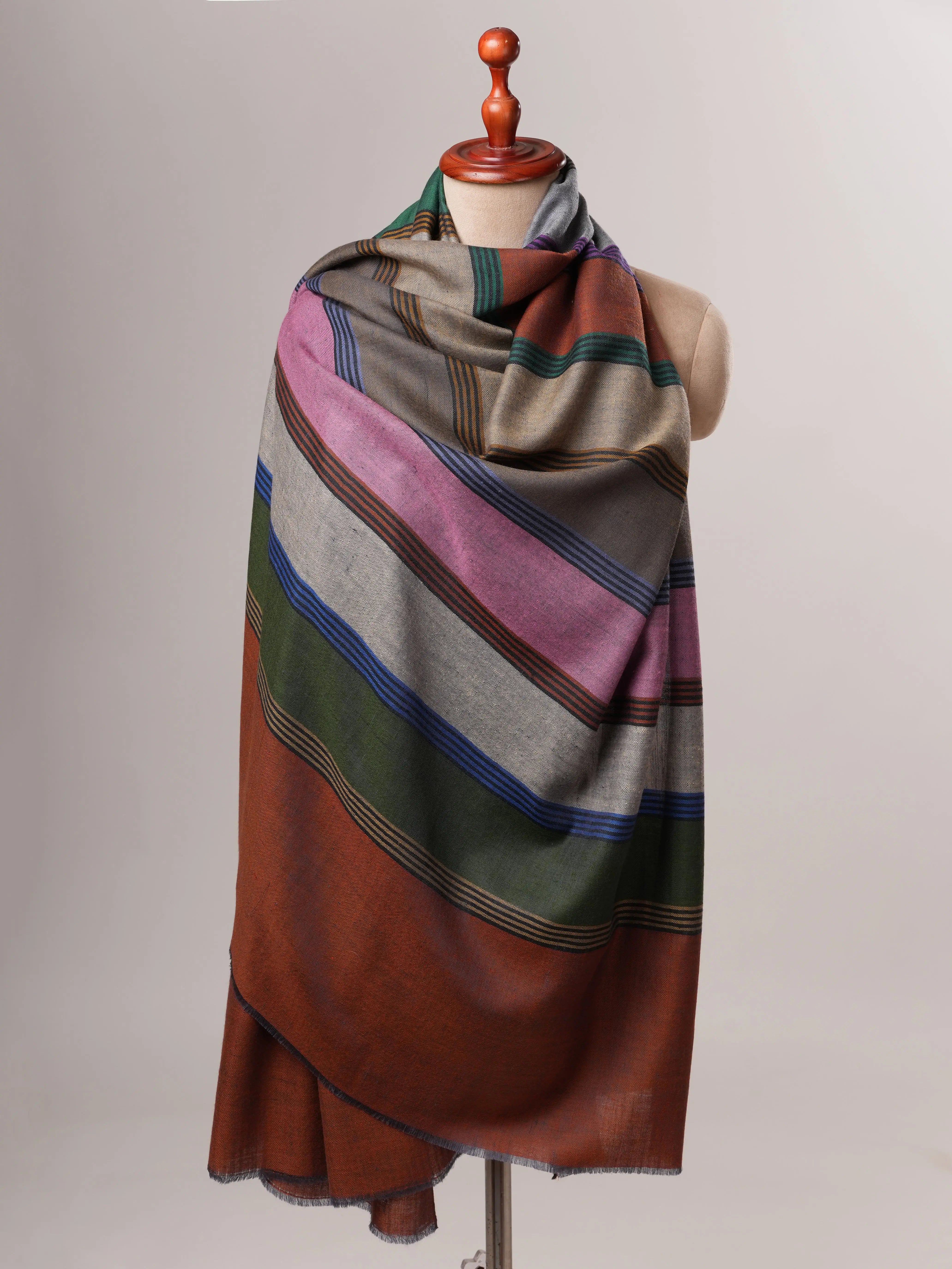 Warm Featherlight Striped Handloomed Pashmina Shawl Shahkaar