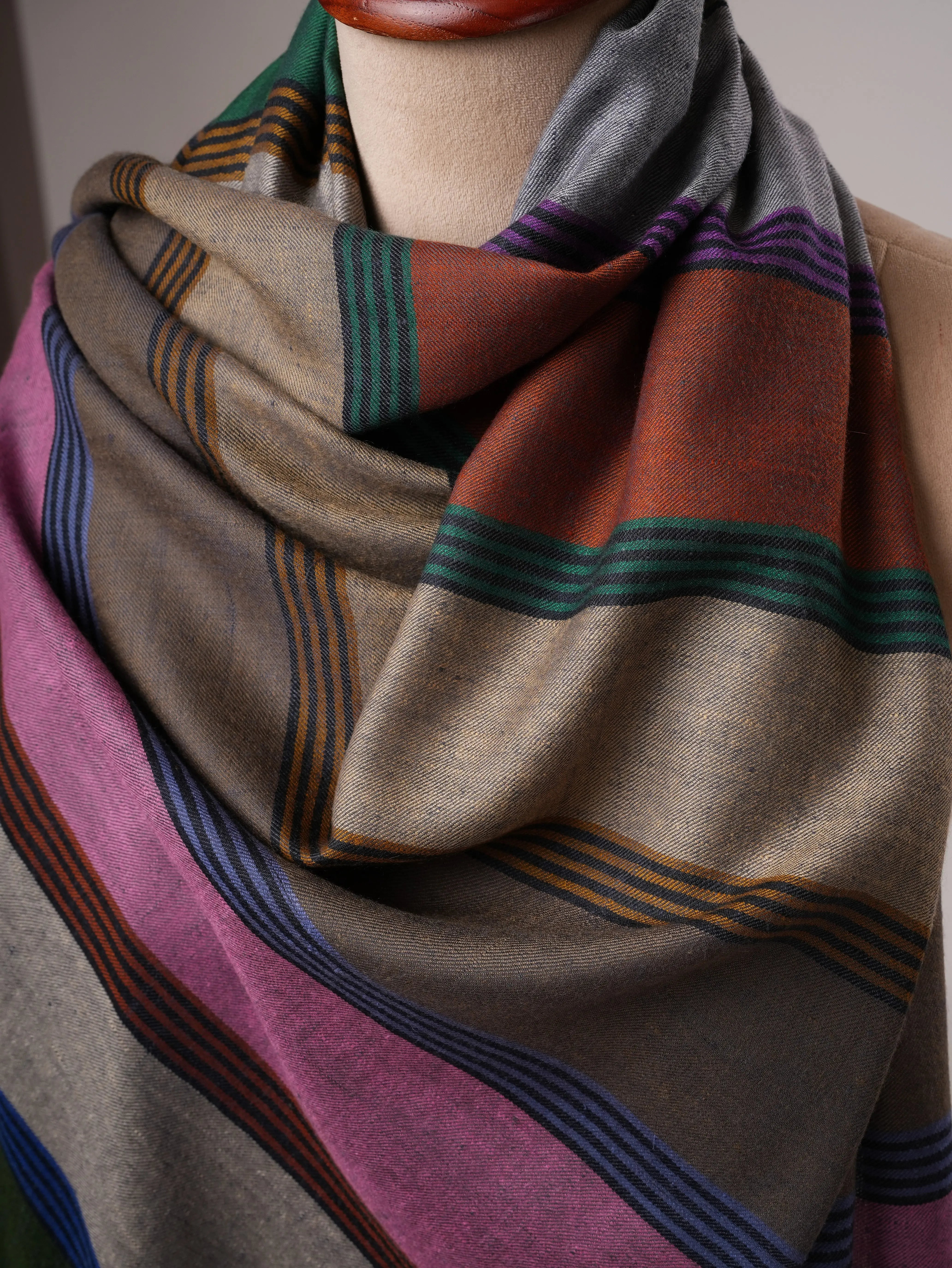Warm Featherlight Striped Handloomed Pashmina Shawl Shahkaar