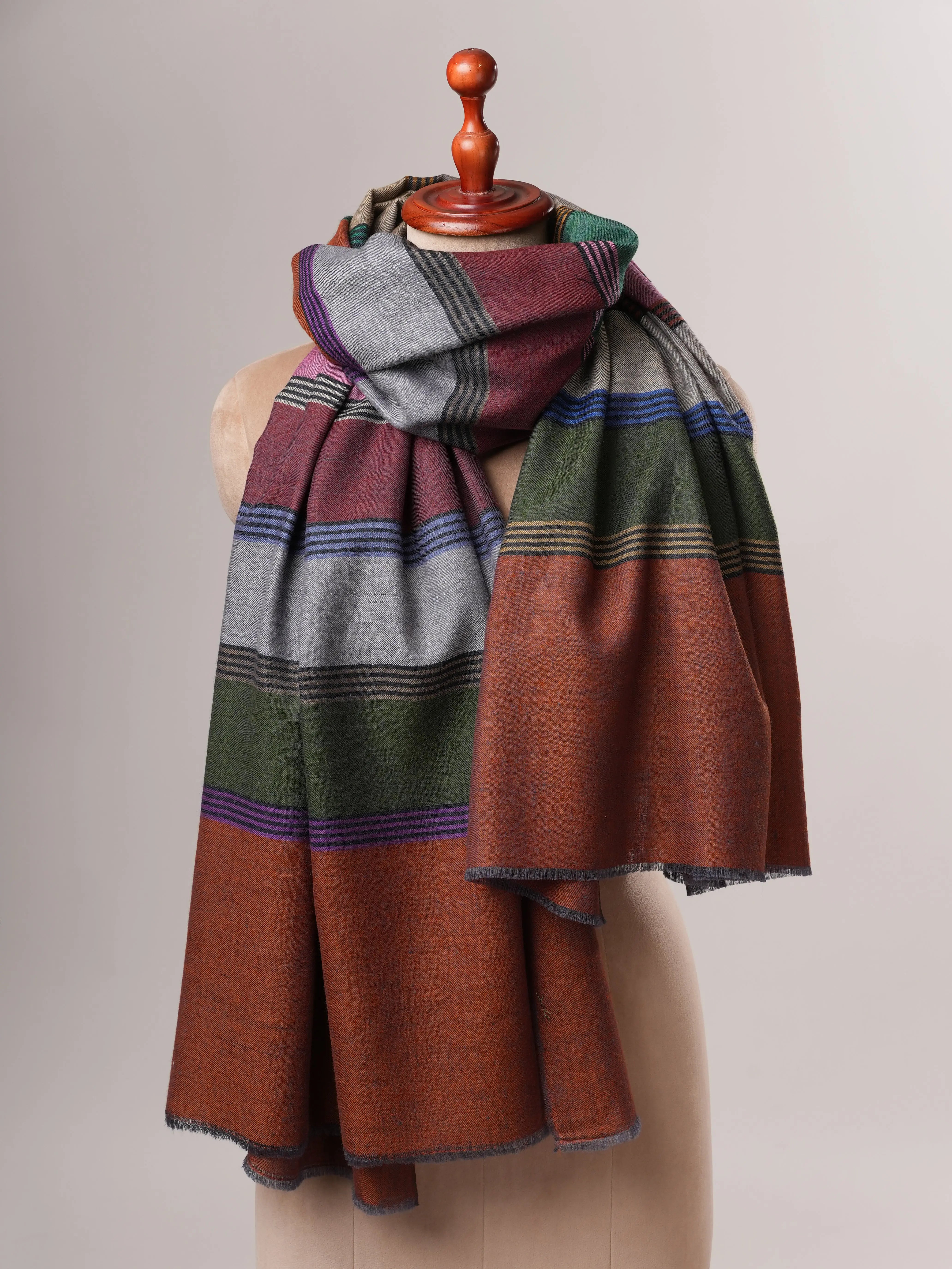 Warm Featherlight Striped Handloomed Pashmina Shawl Shahkaar