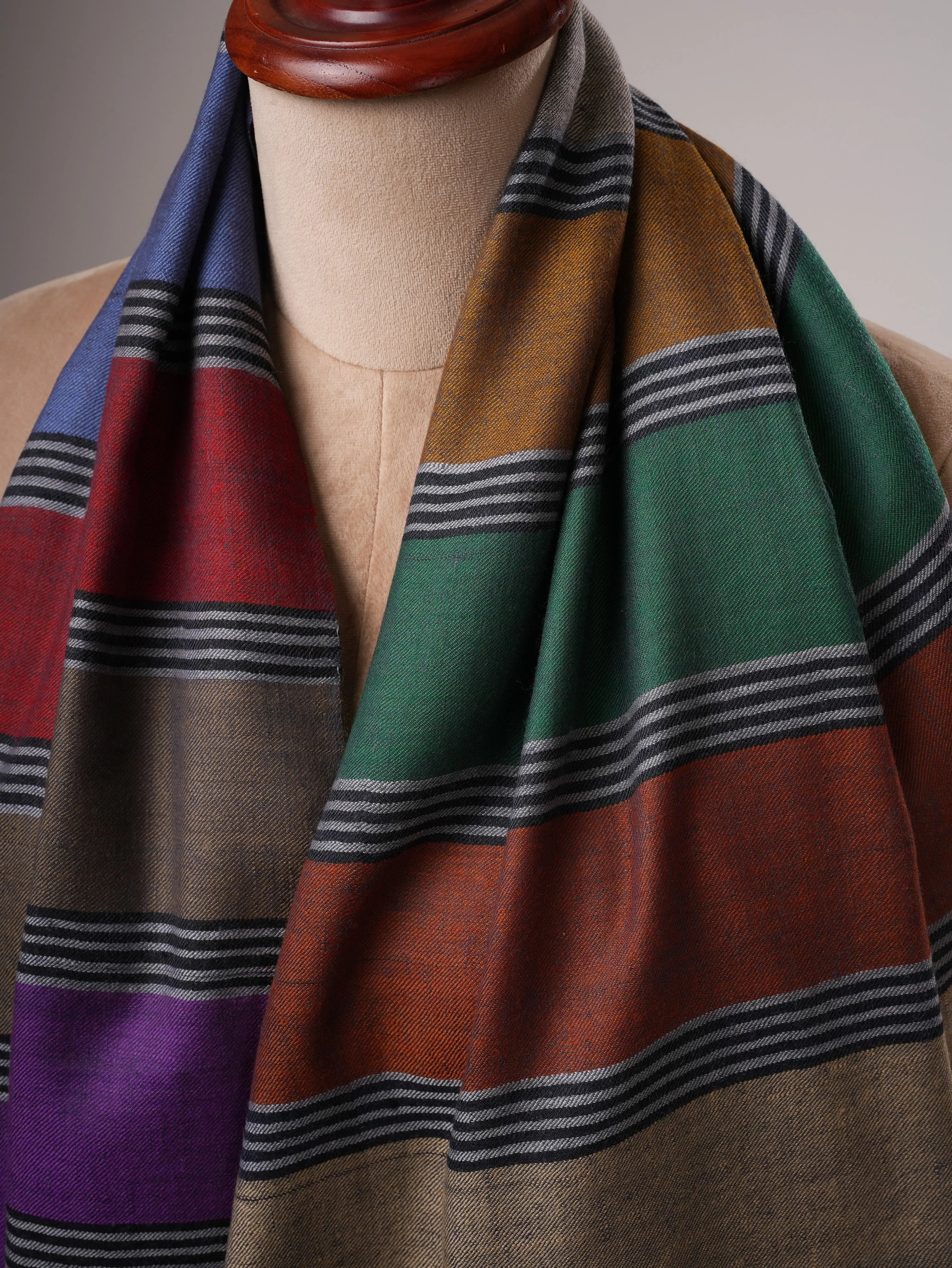Multicolor Striped Contemporary Handloom Pashmina Shawl Shahkaar