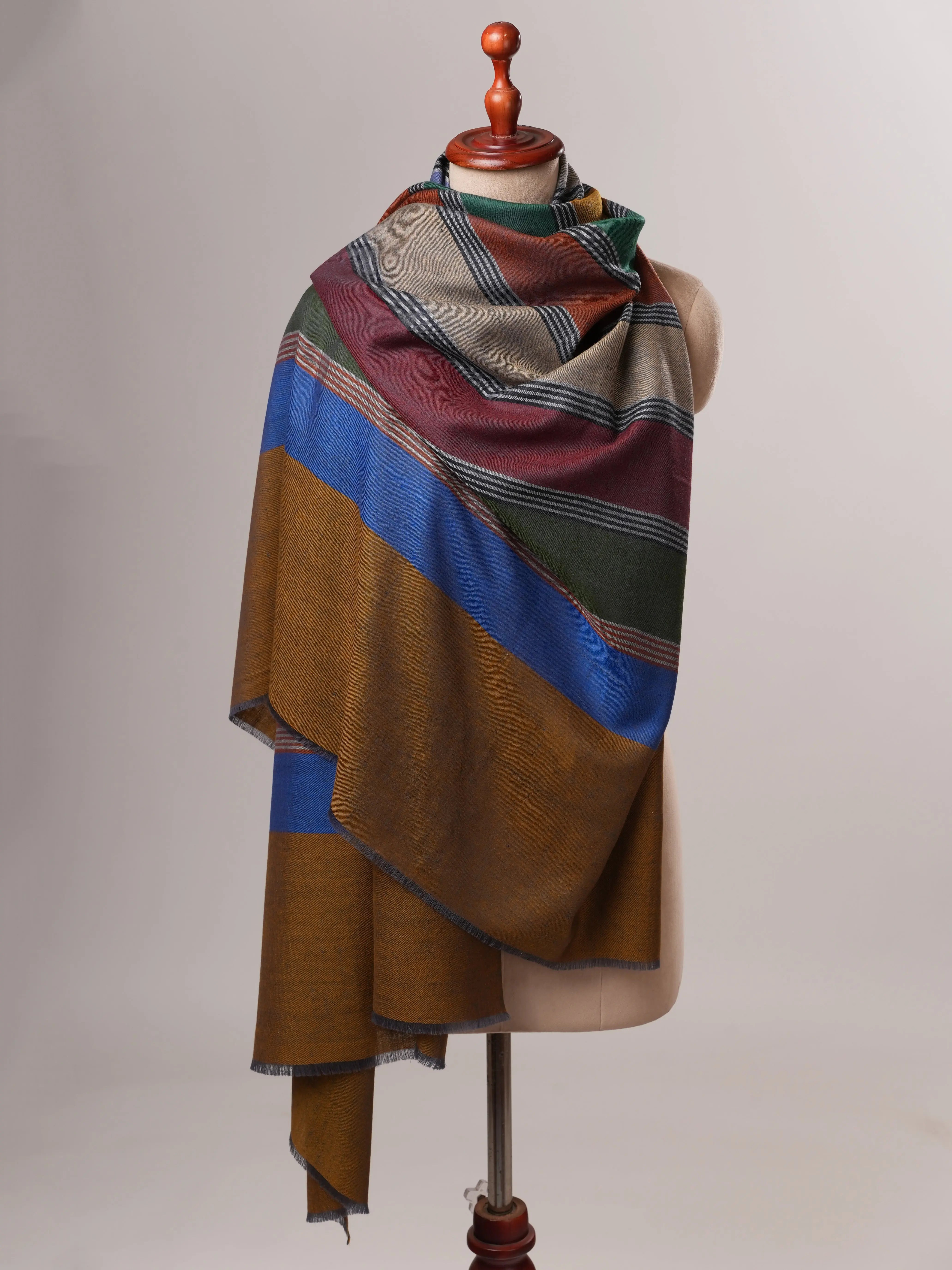 Multicolor Striped Contemporary Handloom Pashmina Shawl Shahkaar