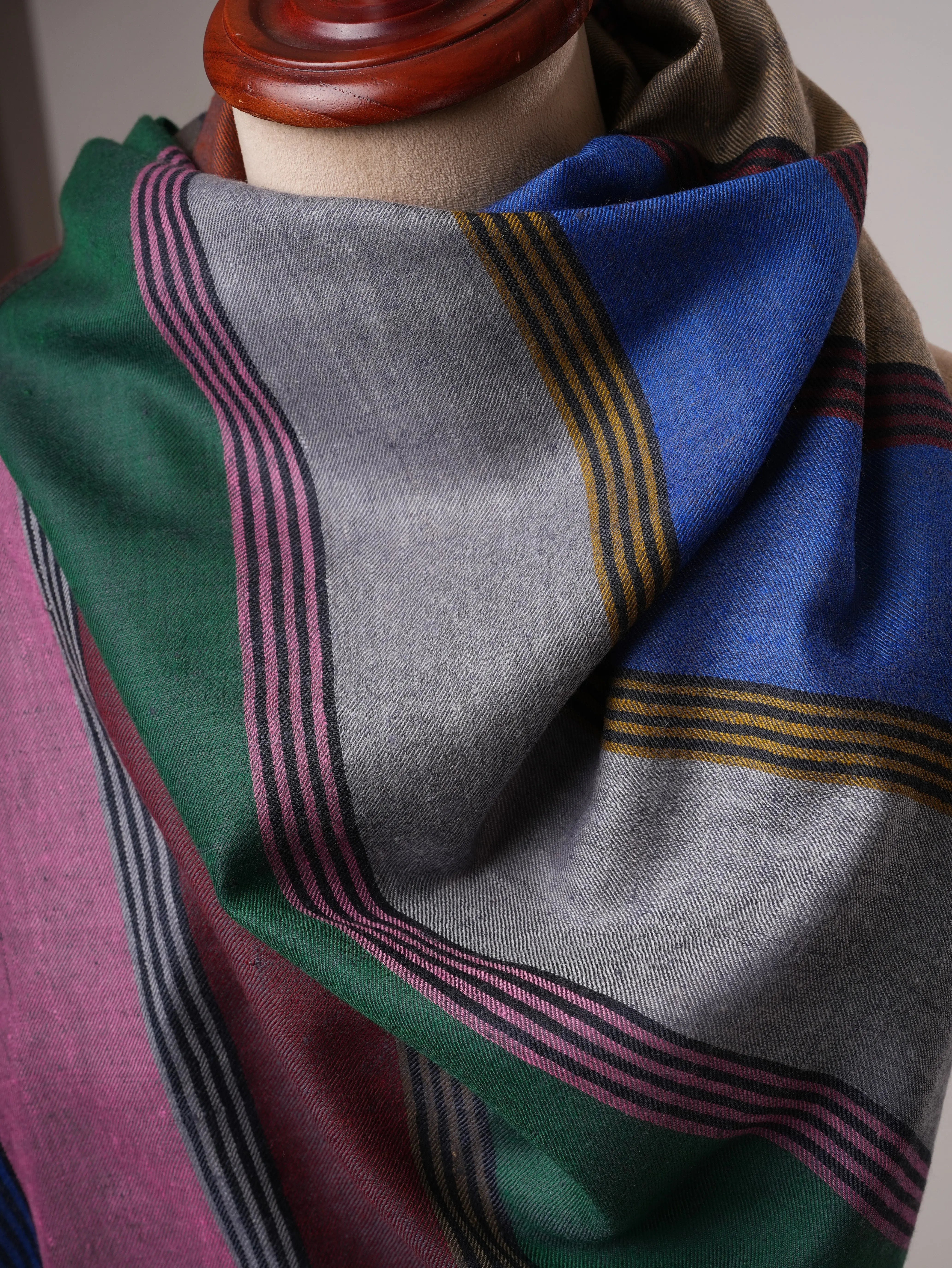 Handloomed Striped Featherlight Pashmina Shawl Shahkaar