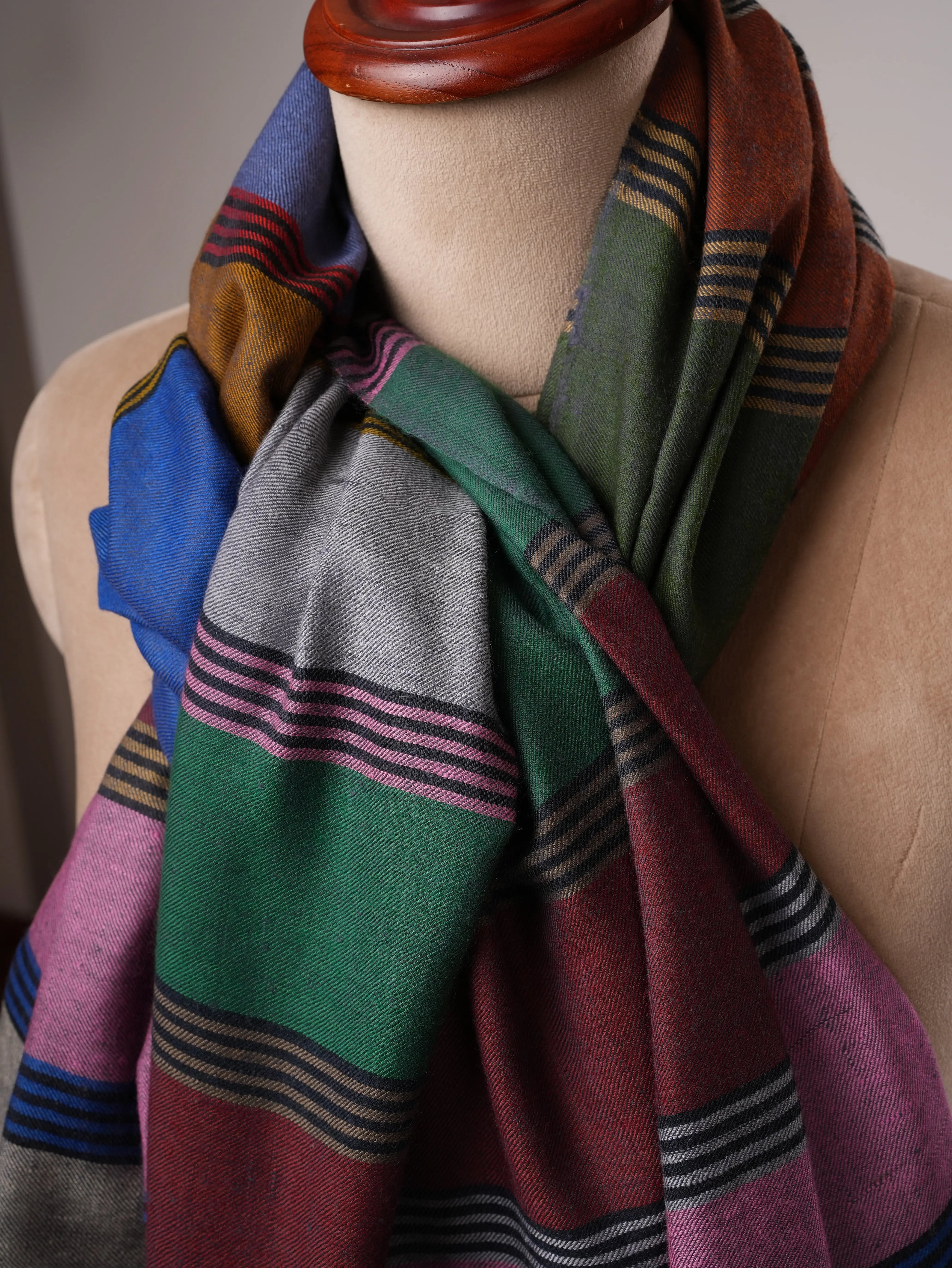 Handloomed Striped Featherlight Pashmina Shawl Shahkaar